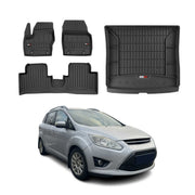 Kit Tapis de Sol et Coffre pour Ford Grand C-Max 2010-2019 TPE Noir