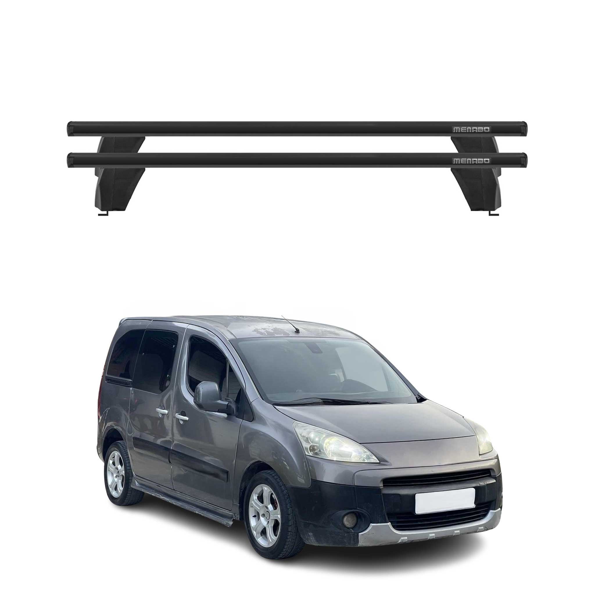 Menabo Barres de toit Transversales pour Peugeot Partner Tepee 2008-2018 Noir