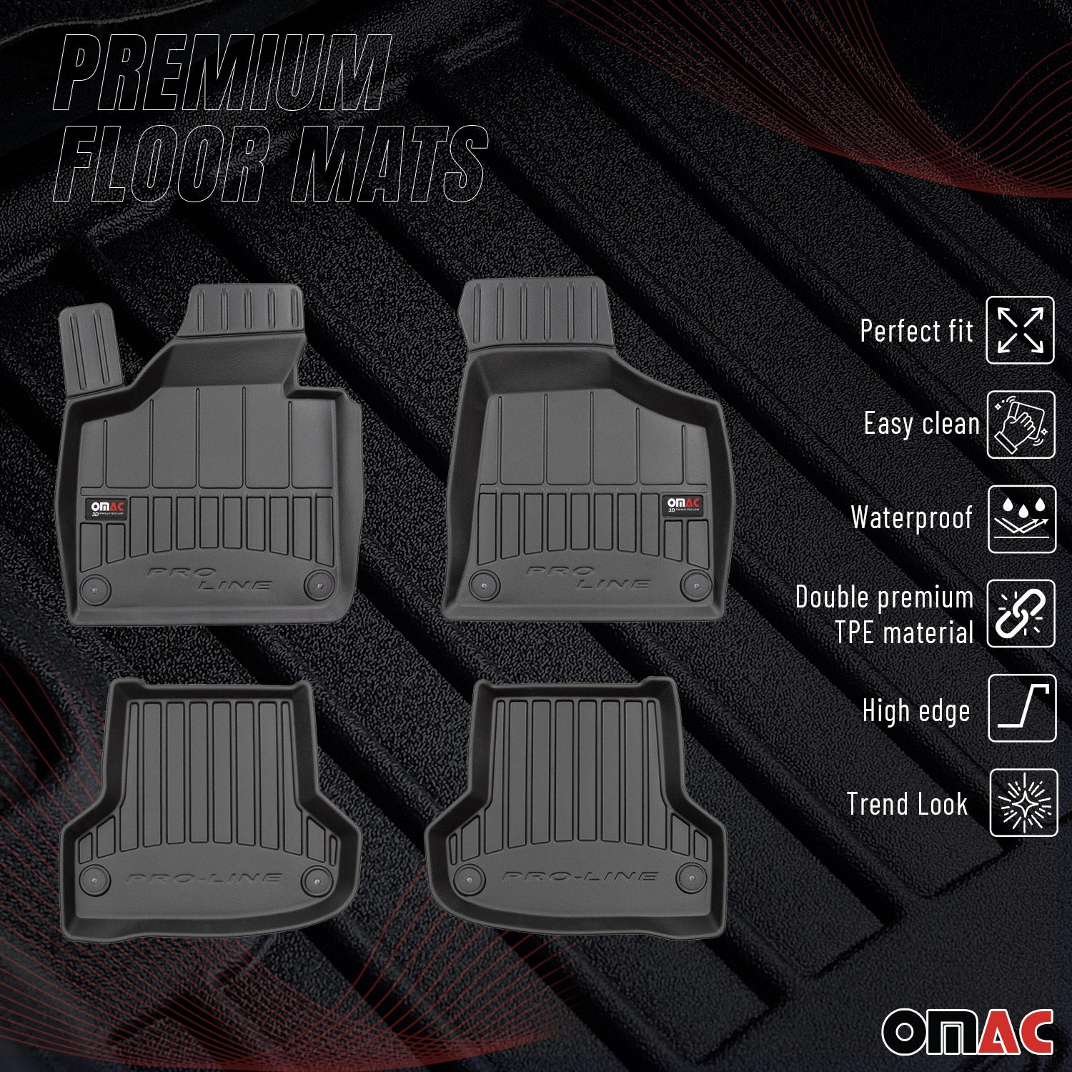 OMAC Tapis de sol caoutchouc pour Audi A3 8PA Sportback 2003-13 Noir Premium