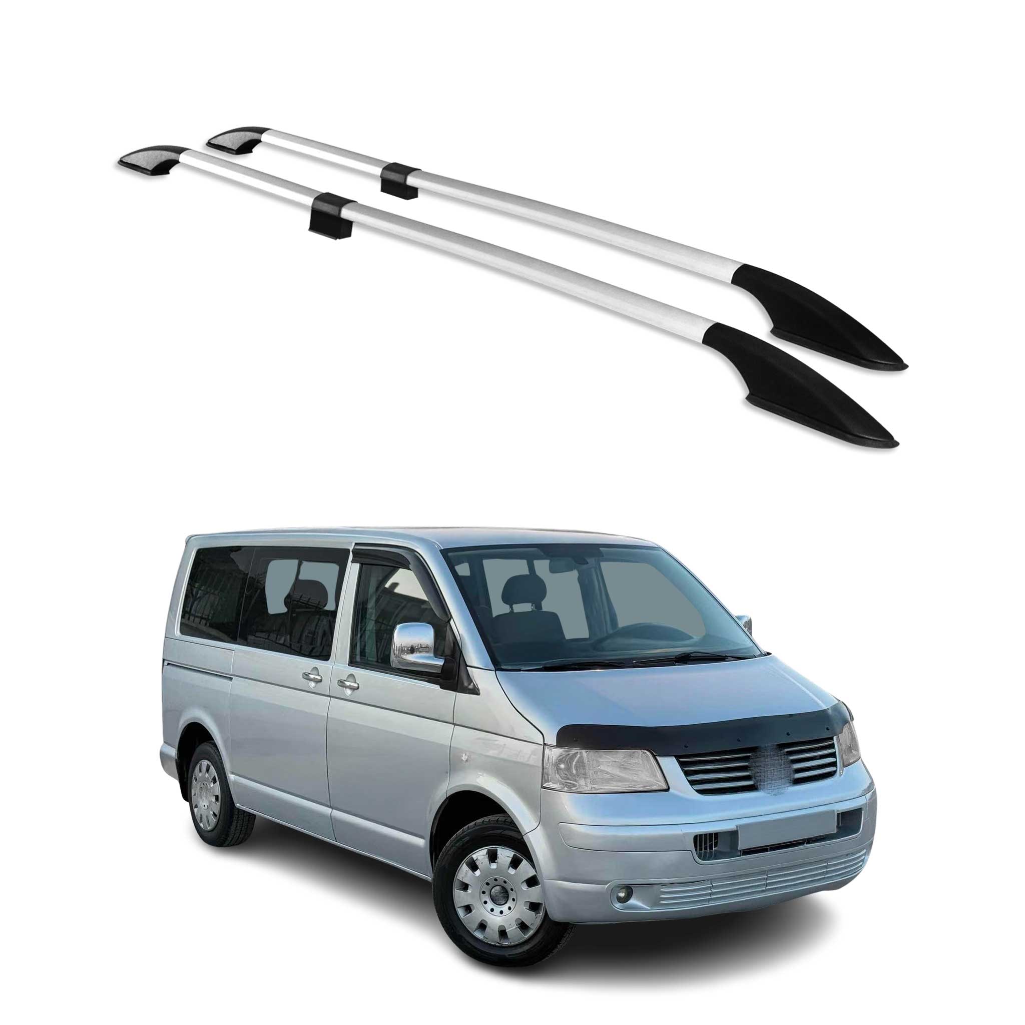 Barres de toit longitudinales pour VW T5 T6 Transporter 2003-2024 L1 Alu Gris 2x