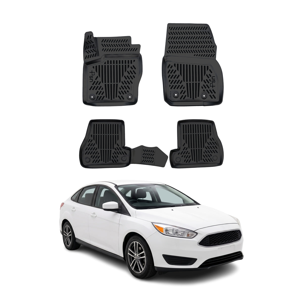 Tapis de sol pour Ford Focus 3-3.5 2011-2018 Noir 3D en Caoutchouc TPE 4Pcs