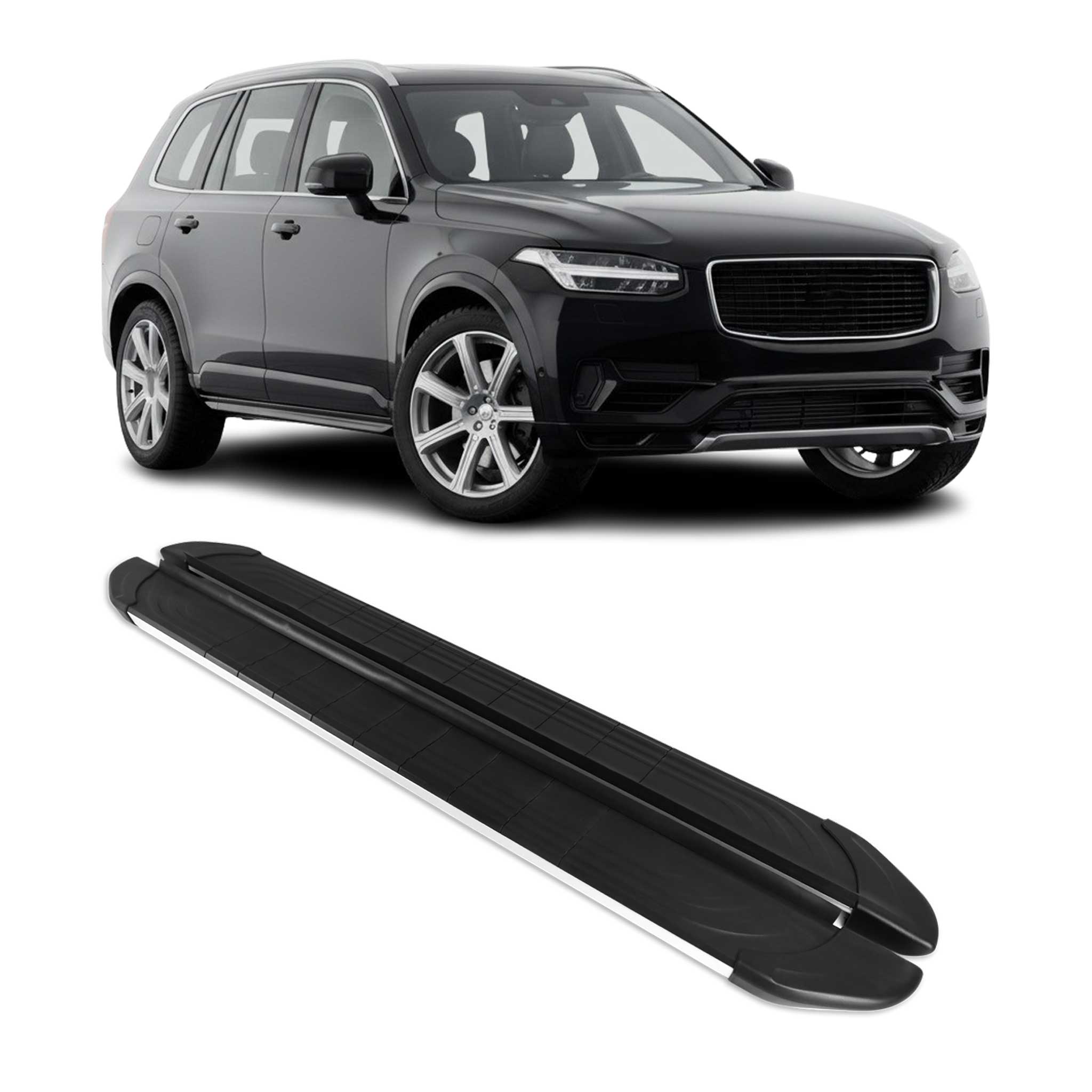 Marchepieds Latéraux pédale pour Volvo XC90 2015-2026 Aluminium Gris Noir 2Pcs