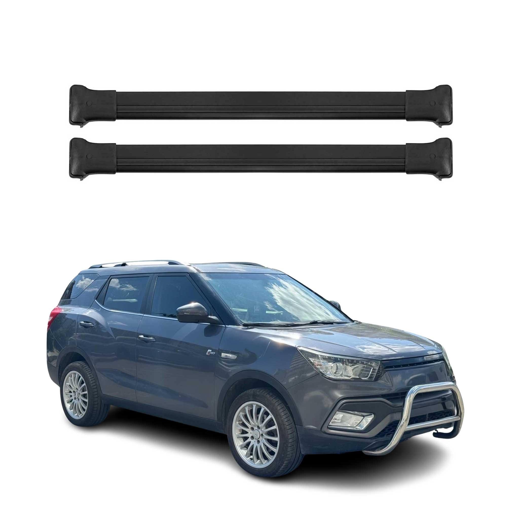 Barres de toit transversales pour SsangYong XLV 2016-2020 Aluminium Noir 2Pcs