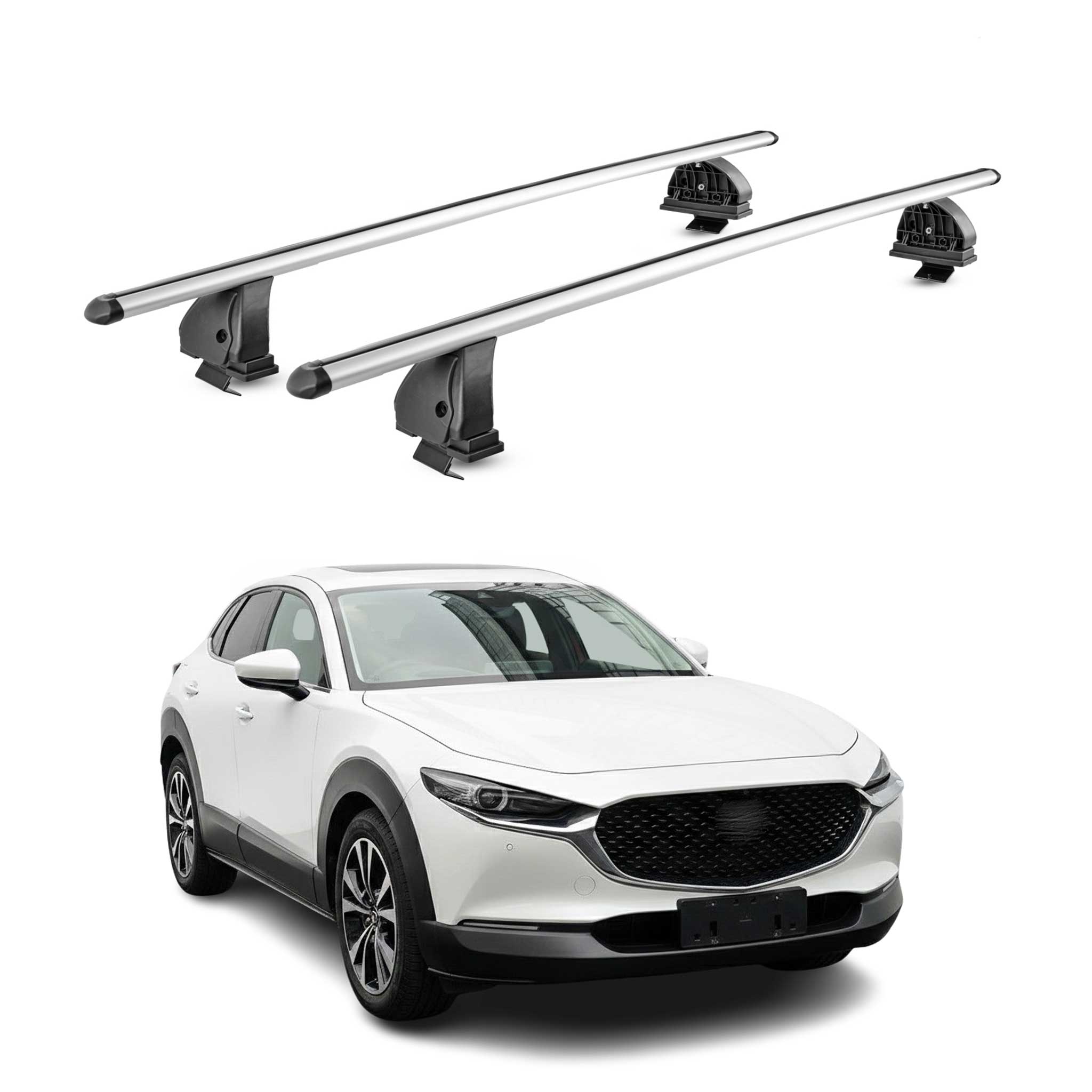 Barres de toit transversales Alu pour Mazda CX-30 2020-2026 TÜV 75 kg Gris 2Pcs