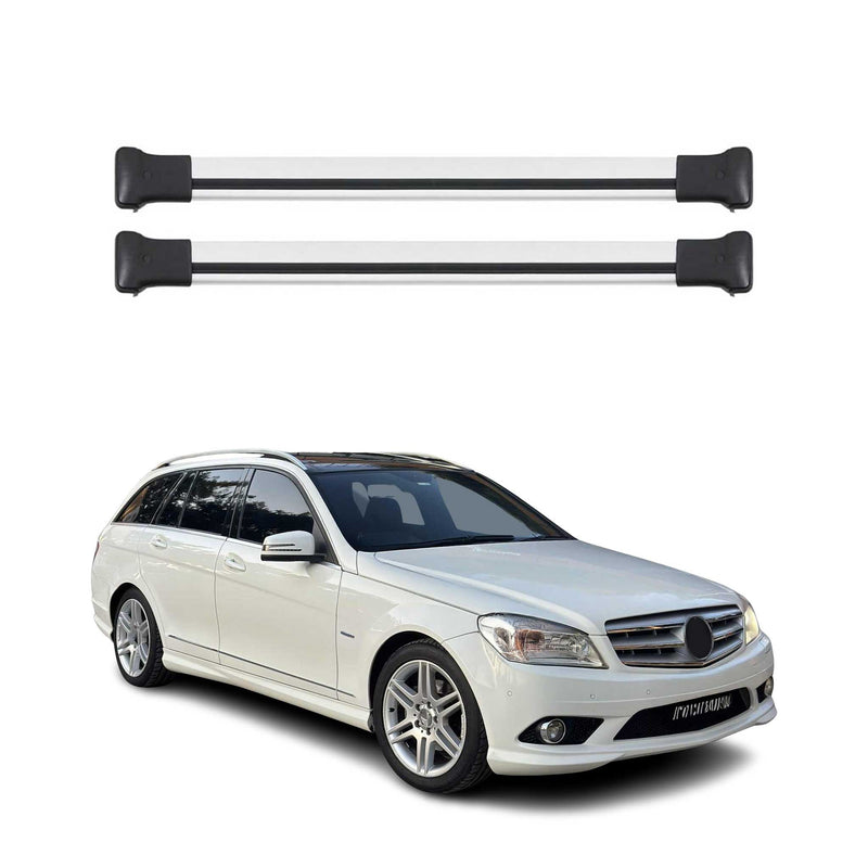 Barres de toit transversales pour Mercedes Classe C S204 2007-2014 Alu Gris