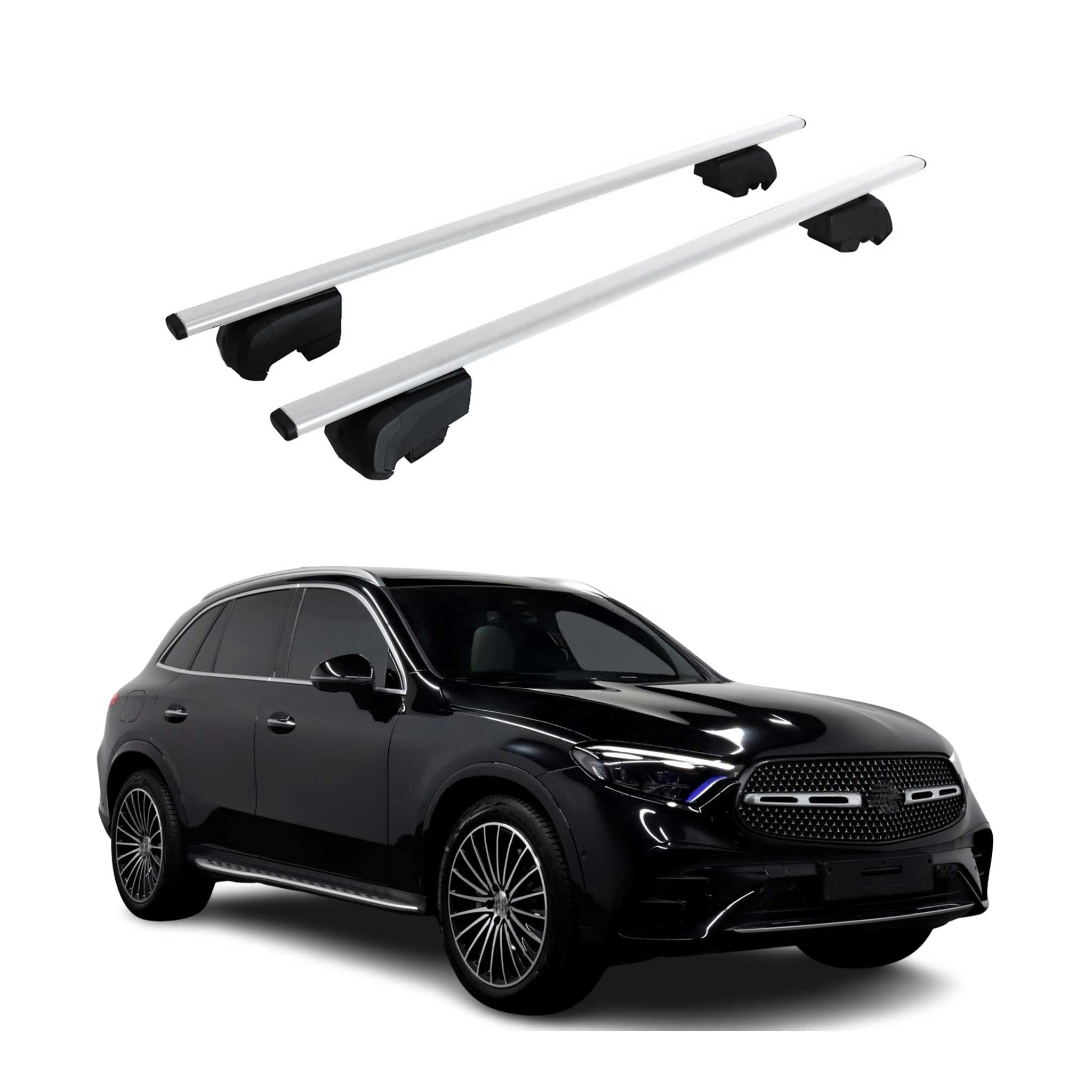 Barres de toit Transversales pour Mercedes GLC 2022-2026 Fer Argent ABE