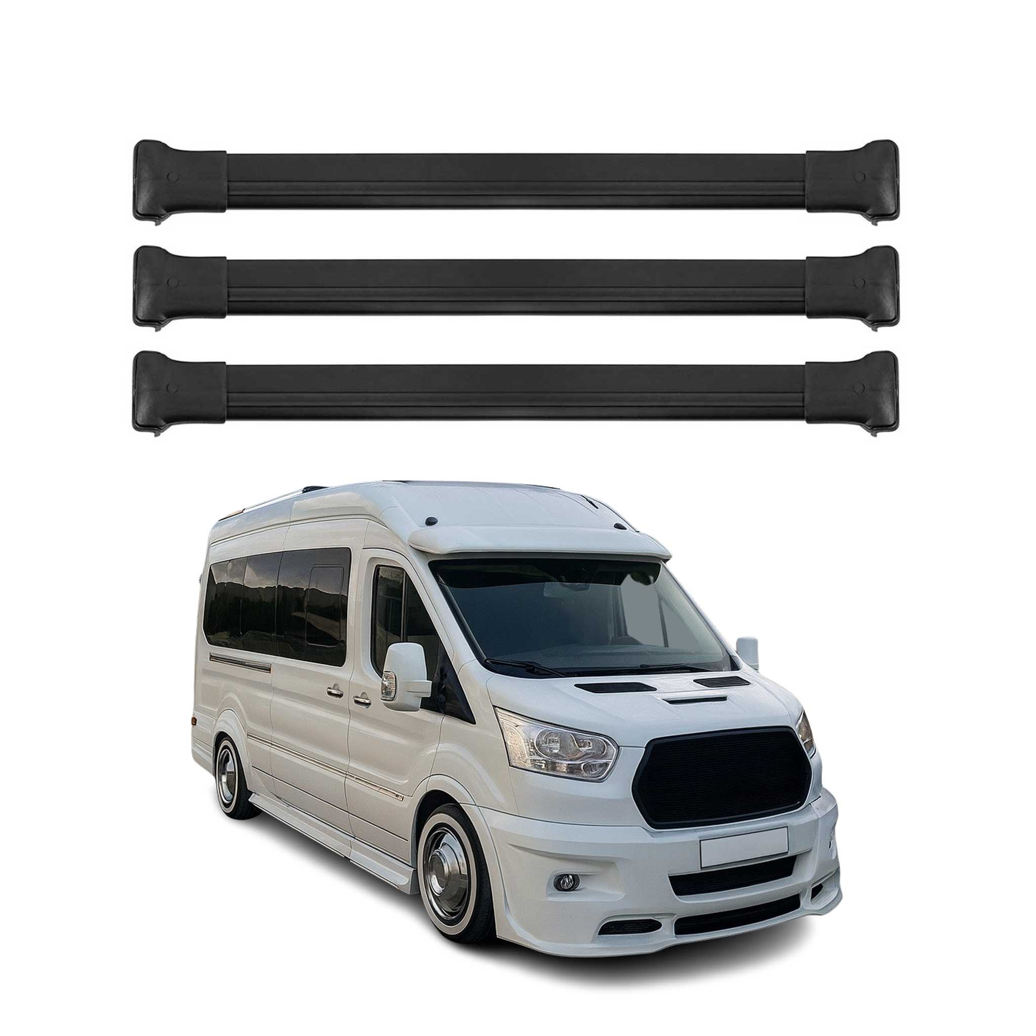 Barres de toit transversales pour Ford Transit 2014-2025 Aluminium Noir 3x
