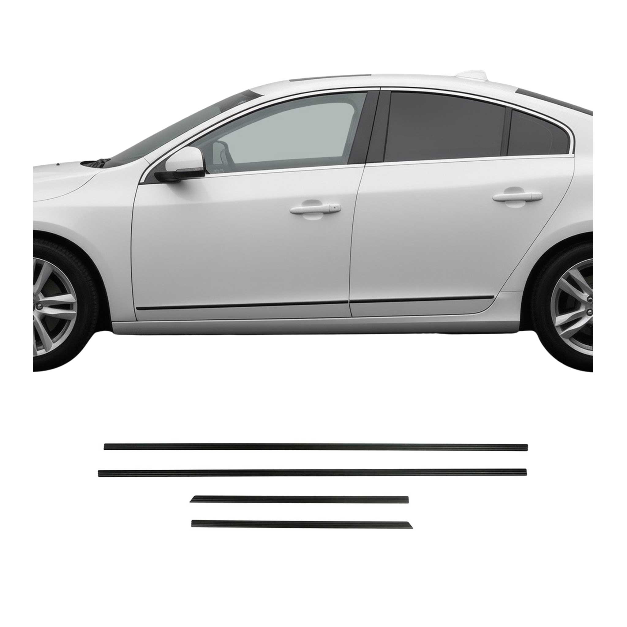 Garniture Baguette de porte latérale pour Volvo S60 S80 S90 Aluminium Noir 4Pcs
