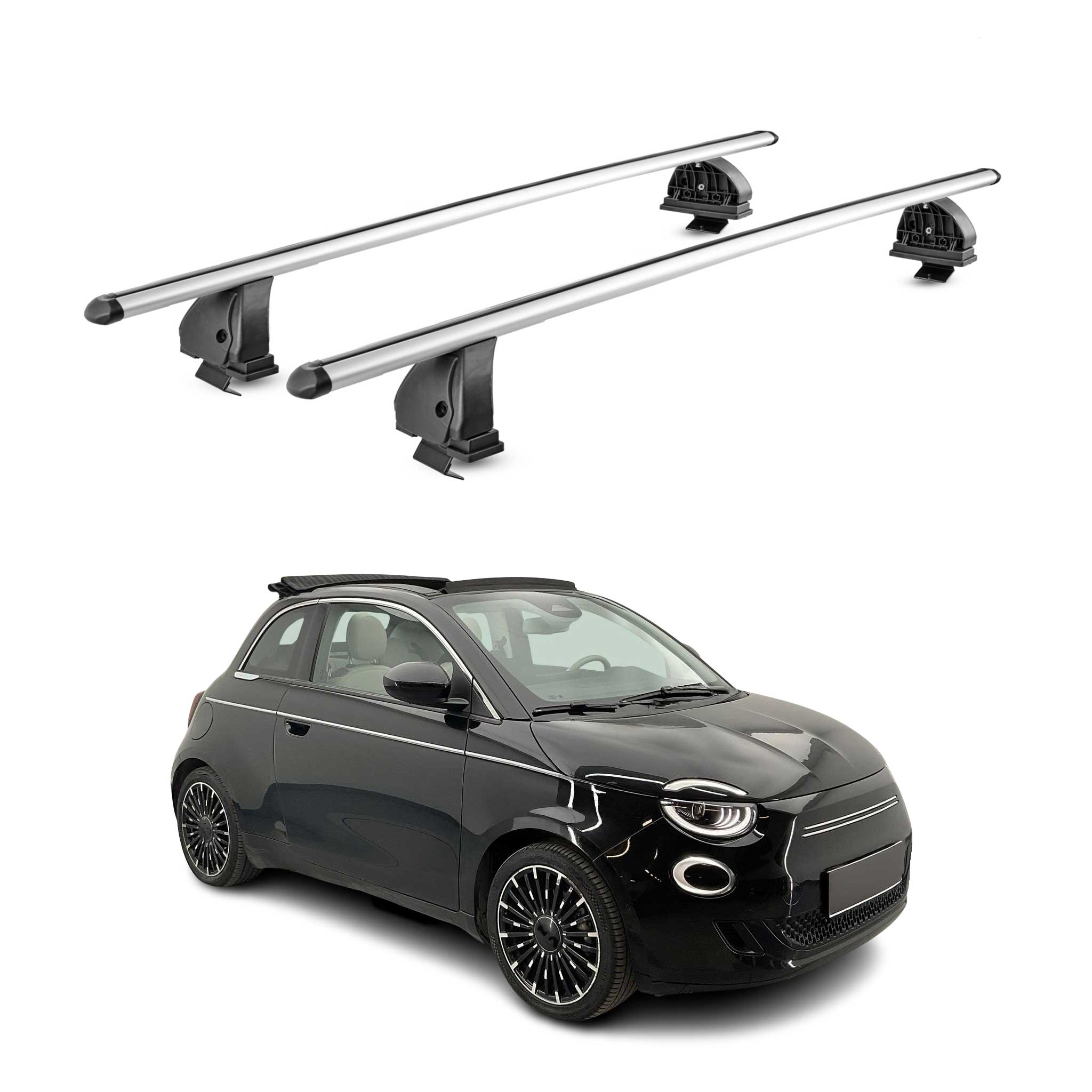 Barres de toit transversales Alu pour Fiat 500e 2020-2026 TÜV 75 kg Gris 2Pcs