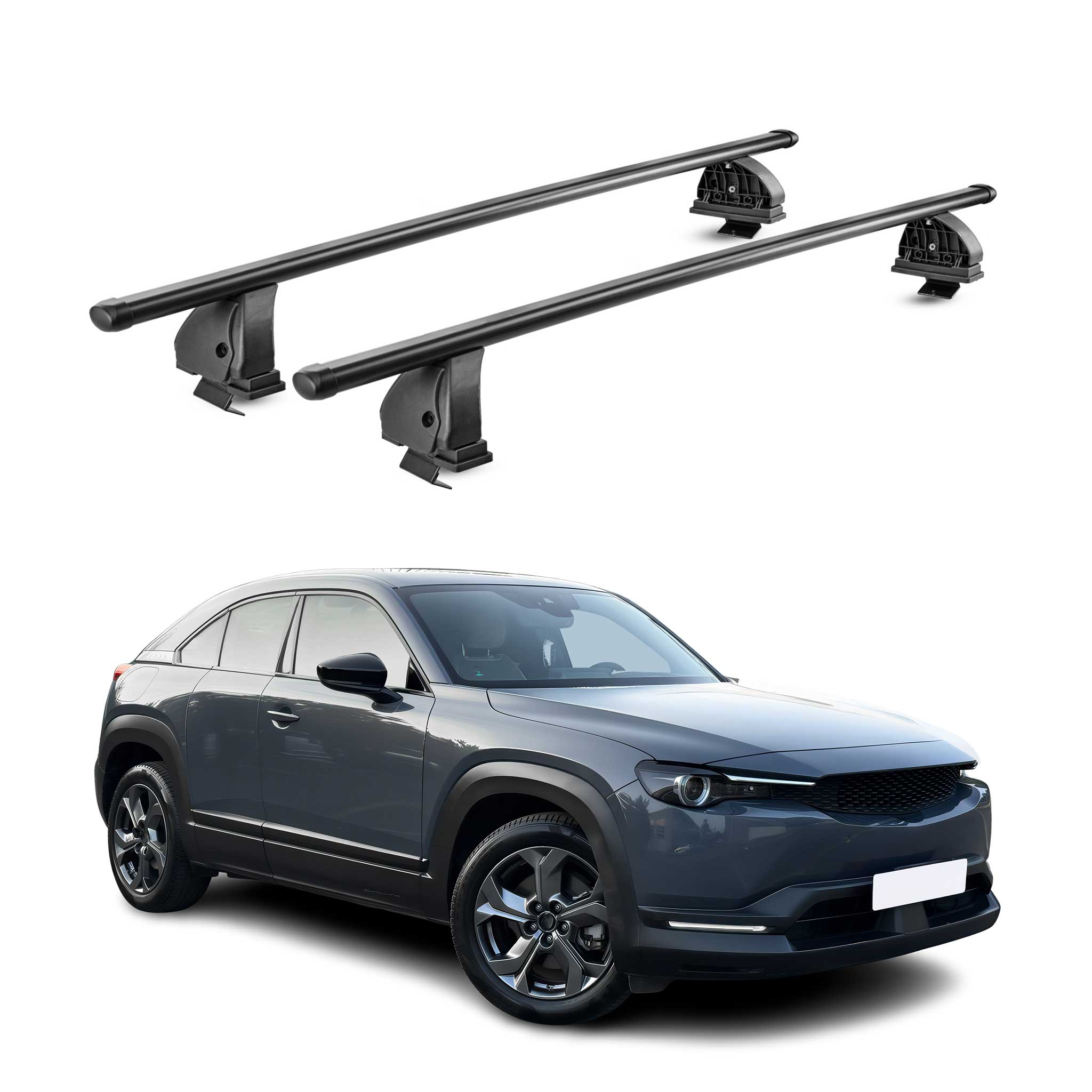 Barres de toit transversales acier pour Mazda MX-30 2020-2026 TÜV 75 kg Noir 2x