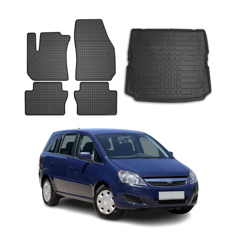 Kit Tapis de sol et coffre pour Opel Zafira B 2005-2011 TPE Noir