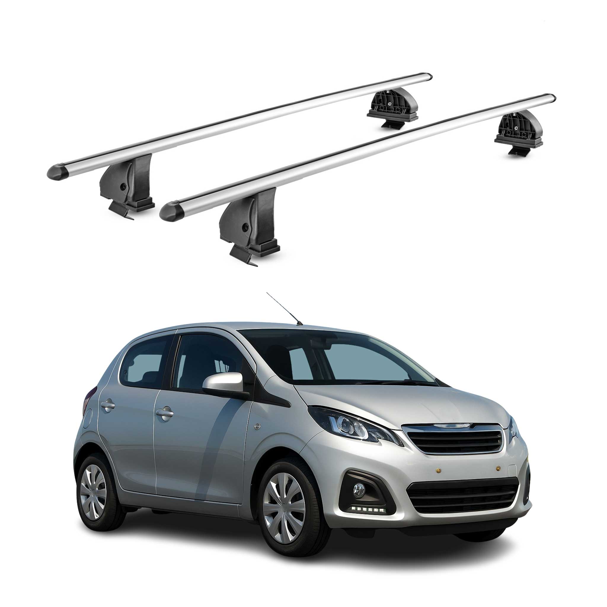 Barres de toit transversales Alu pour Peugeot 108 2014-2021 5Portes TÜV Gris 2x