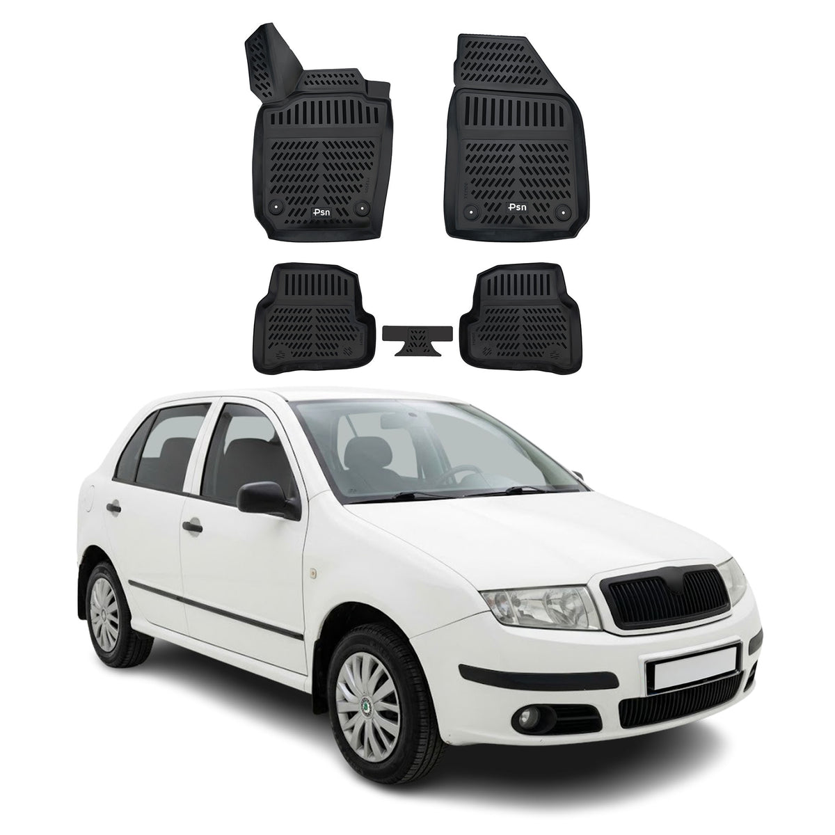 Tapis de sol pour Skoda Fabia 1 1999-2006 Noir 3D en Caoutchouc TPE 4Pcs