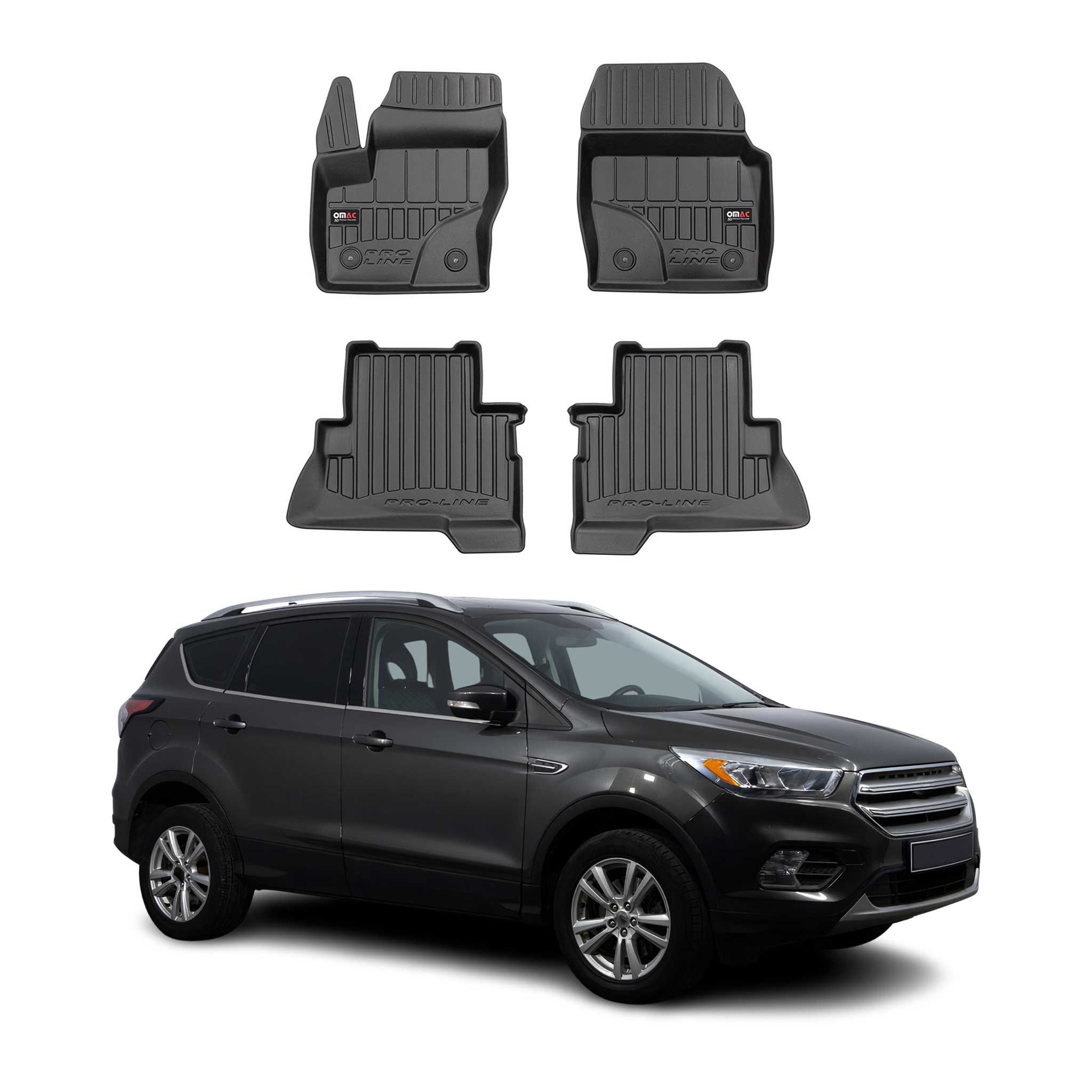 OMAC Tapis de sol en caoutchouc pour Ford Kuga II 2012-2019 Noir Premium