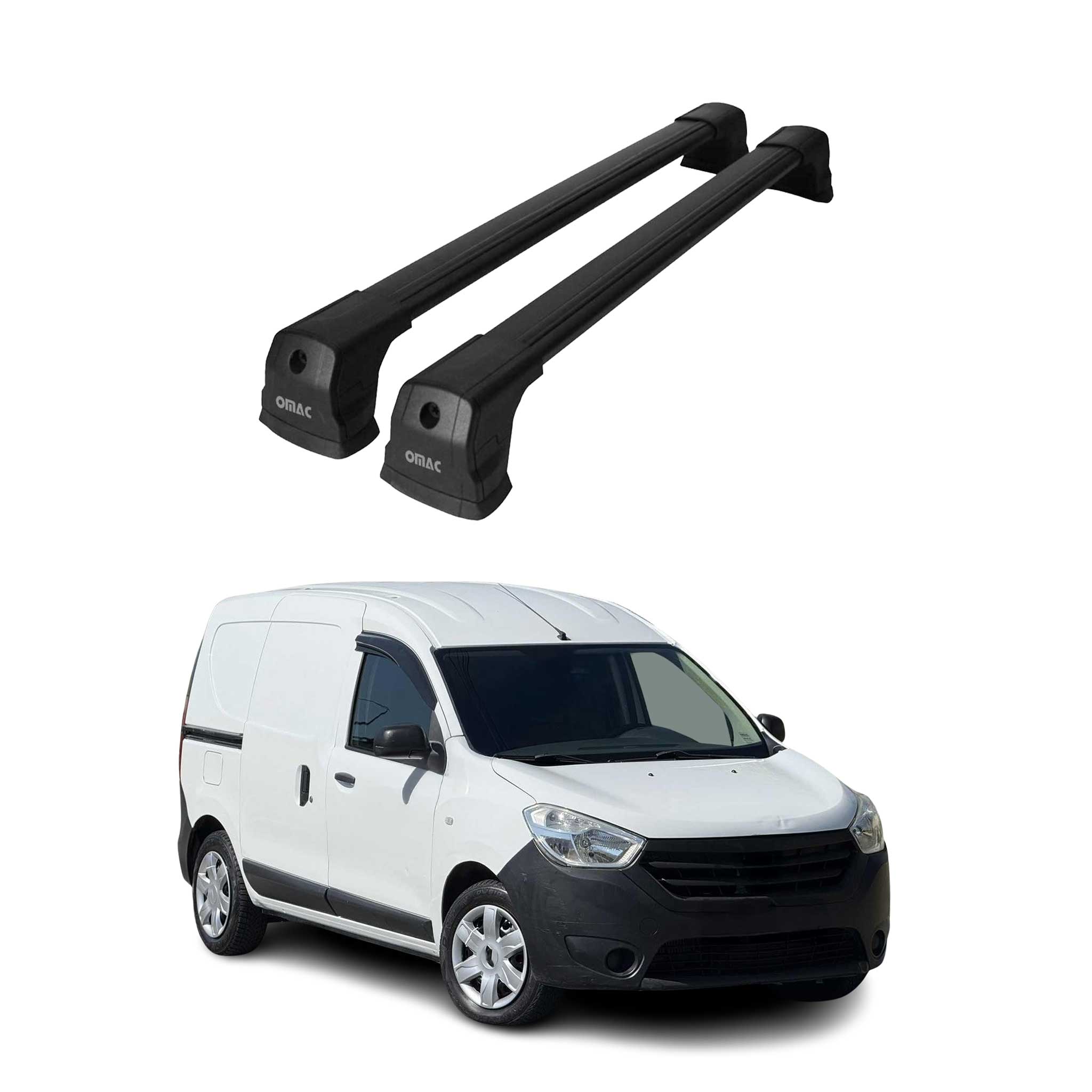 Barres de Toit Transversales pour Dacia Dokker Ludospace 2012-2021 en Alu Noir