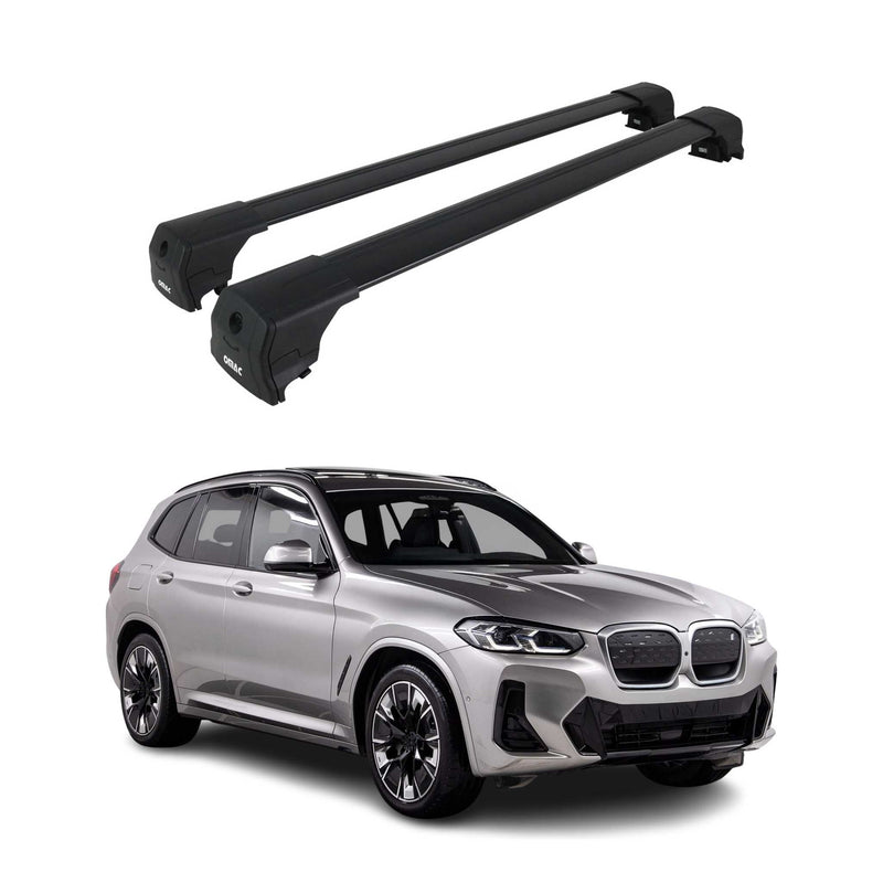 Barres de toit transversales pour BMW iX3 G08 2020-2025 Alu Noir ABE