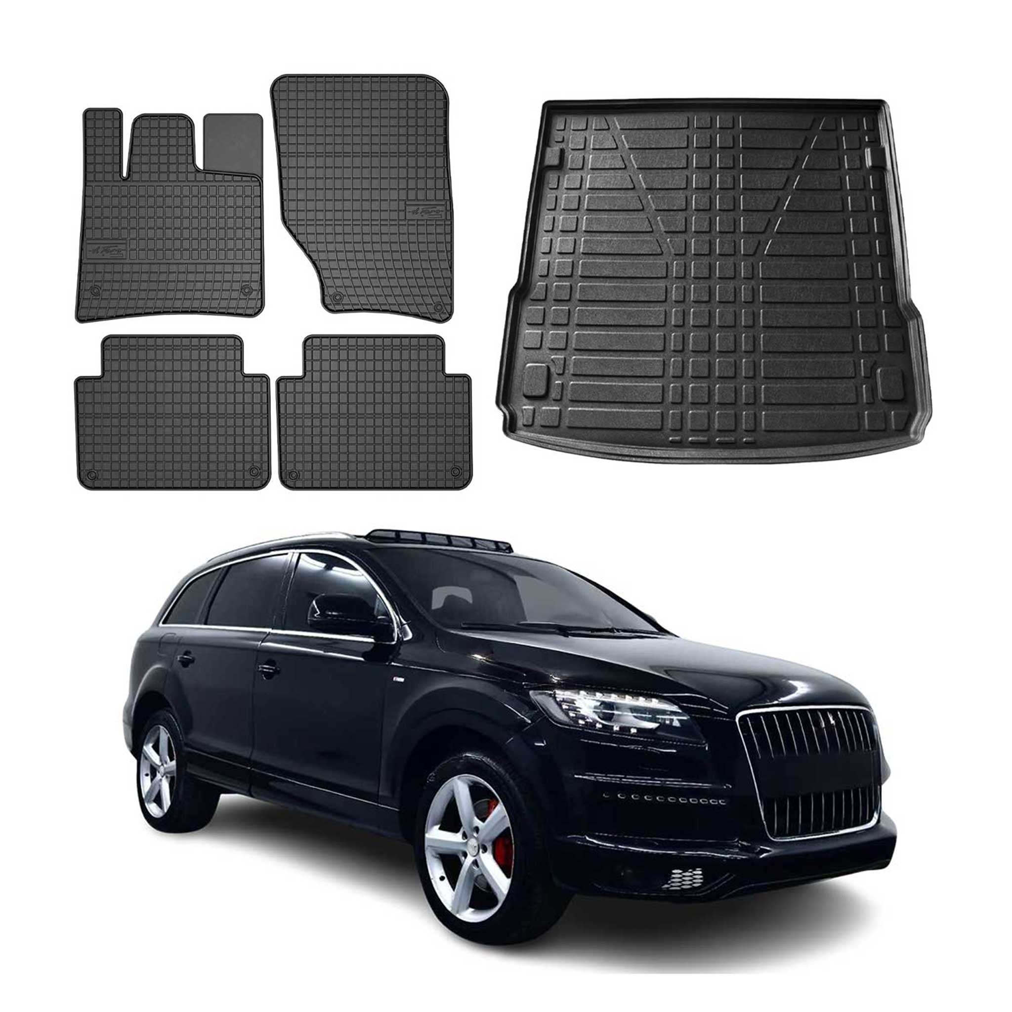Kit Tapis de sol et coffre pour Audi Q7 4LB 2006-2015 Noir TPE