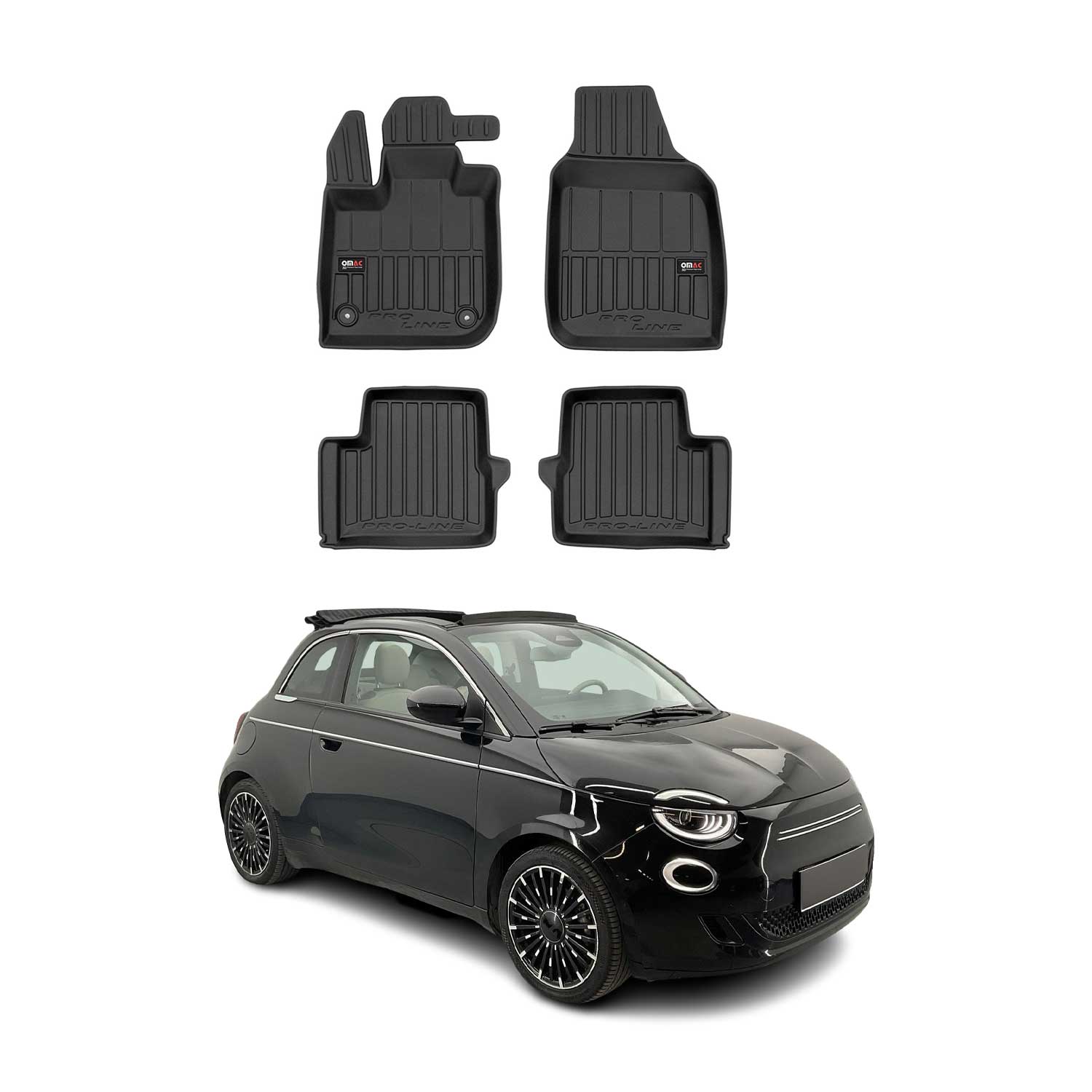 OMAC Tapis de sol en caoutchouc pour Fiat 500E 2020-2026 Noir Premium