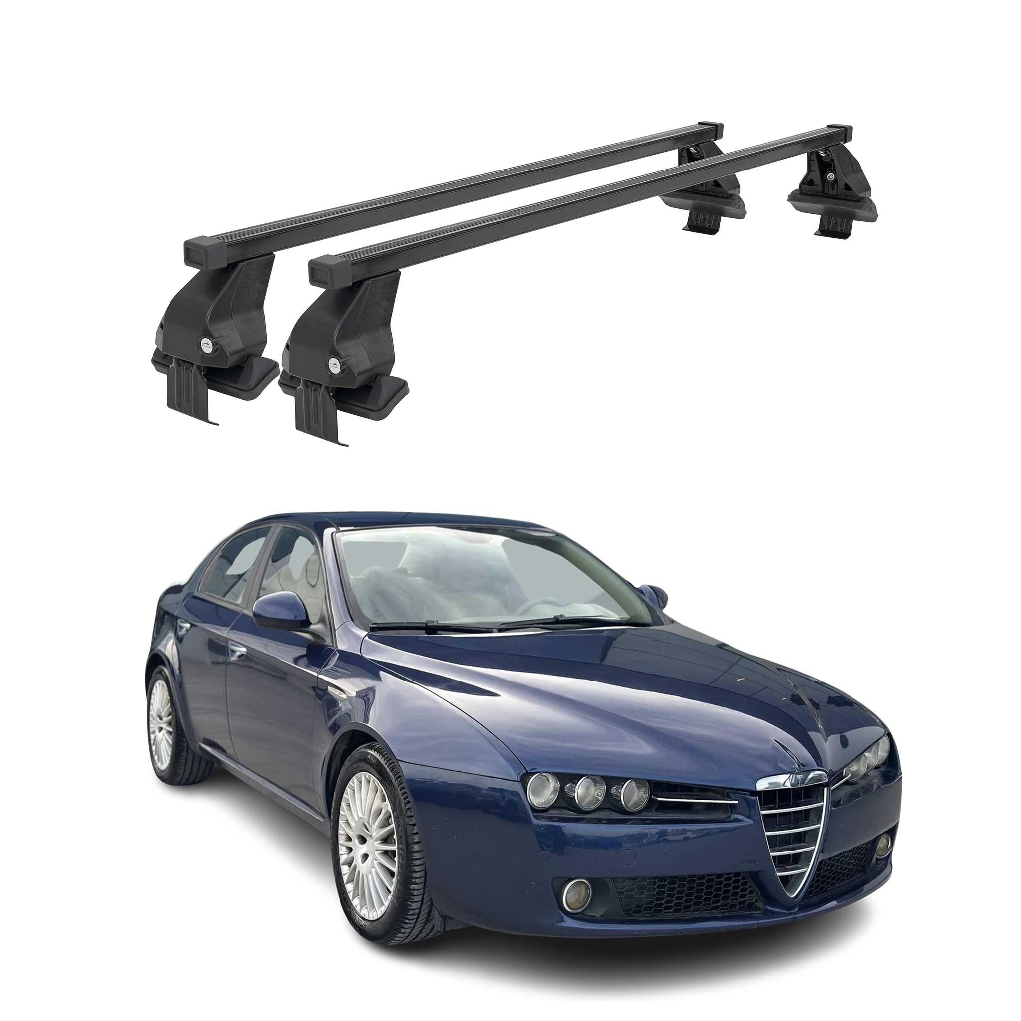 Barres de toit transversales Menabo pour Alfa Romeo 159 Berline 2005-2012 Noir