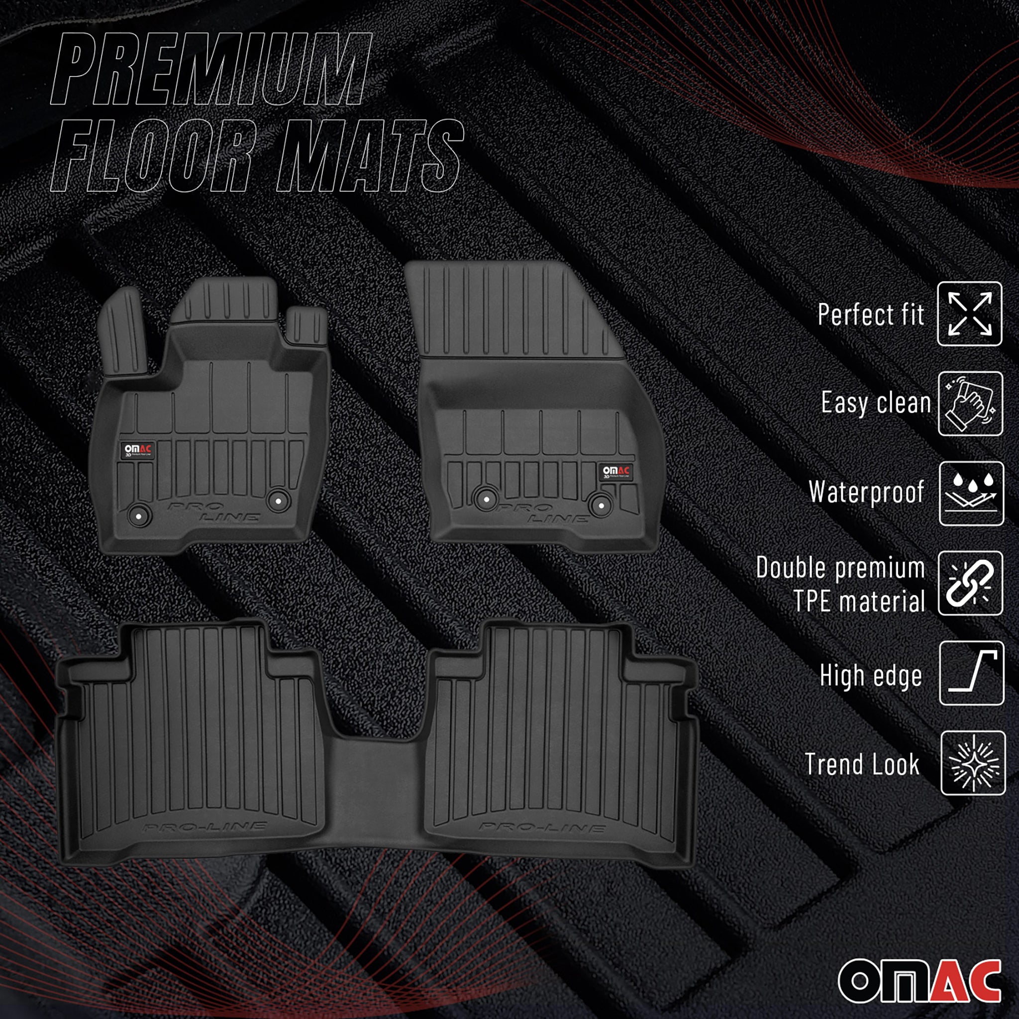 Tapis de Sol pour Ford S-Max 2015-2018 TPE Noir