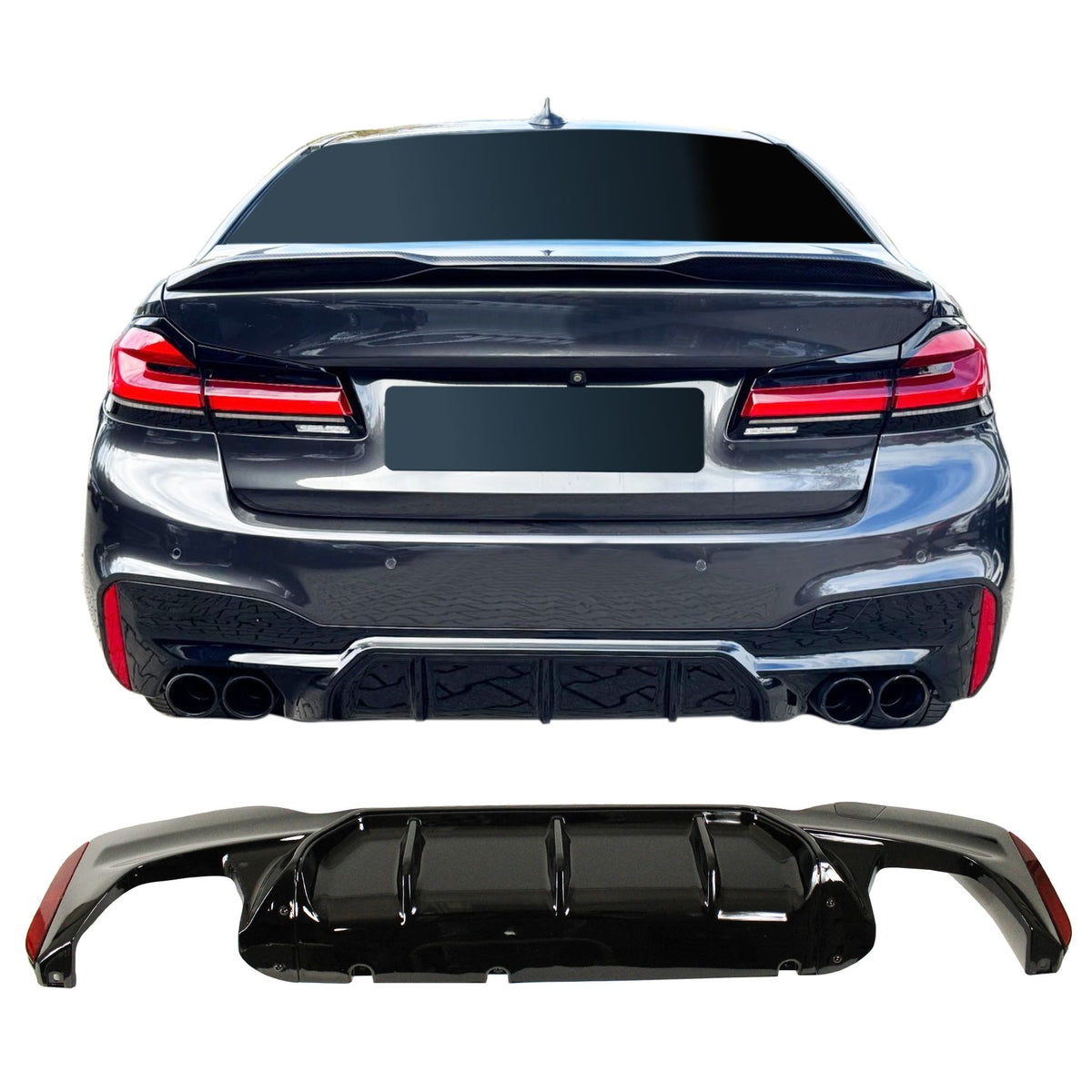 JOM Insert de Pare-choc Arrière pour BMW Série 5 G30/G31 LCI 2021- Noir Brillant breite Ausführung M-Sport
