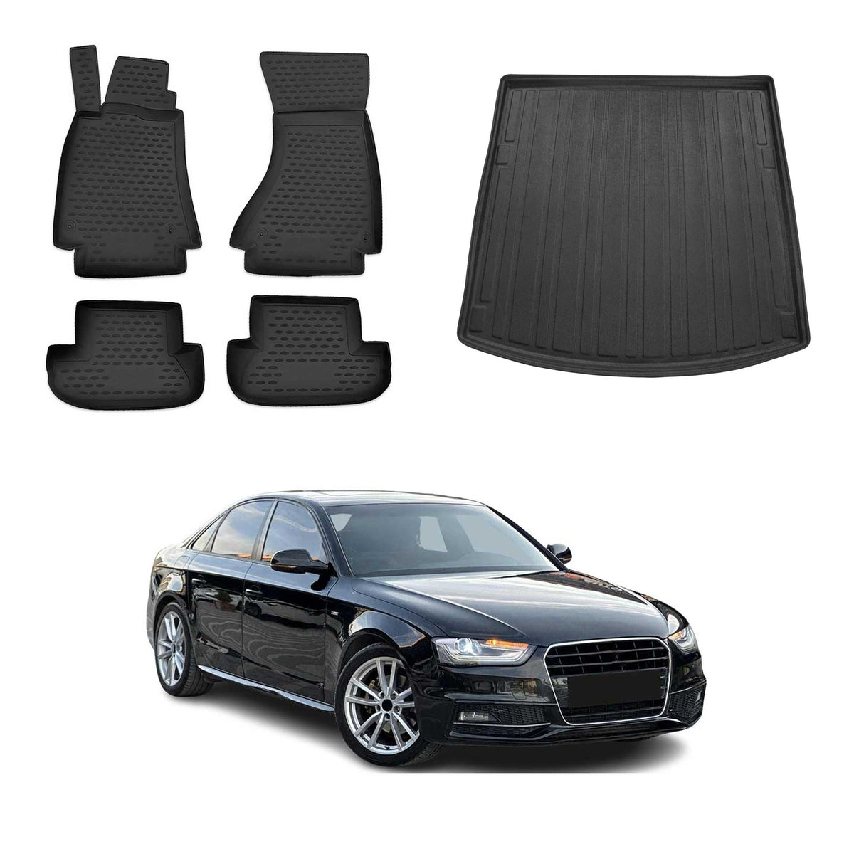 OMAC Kit Tapis de Sol et Coffre pour Audi A4 B8 Berline 2008-2015