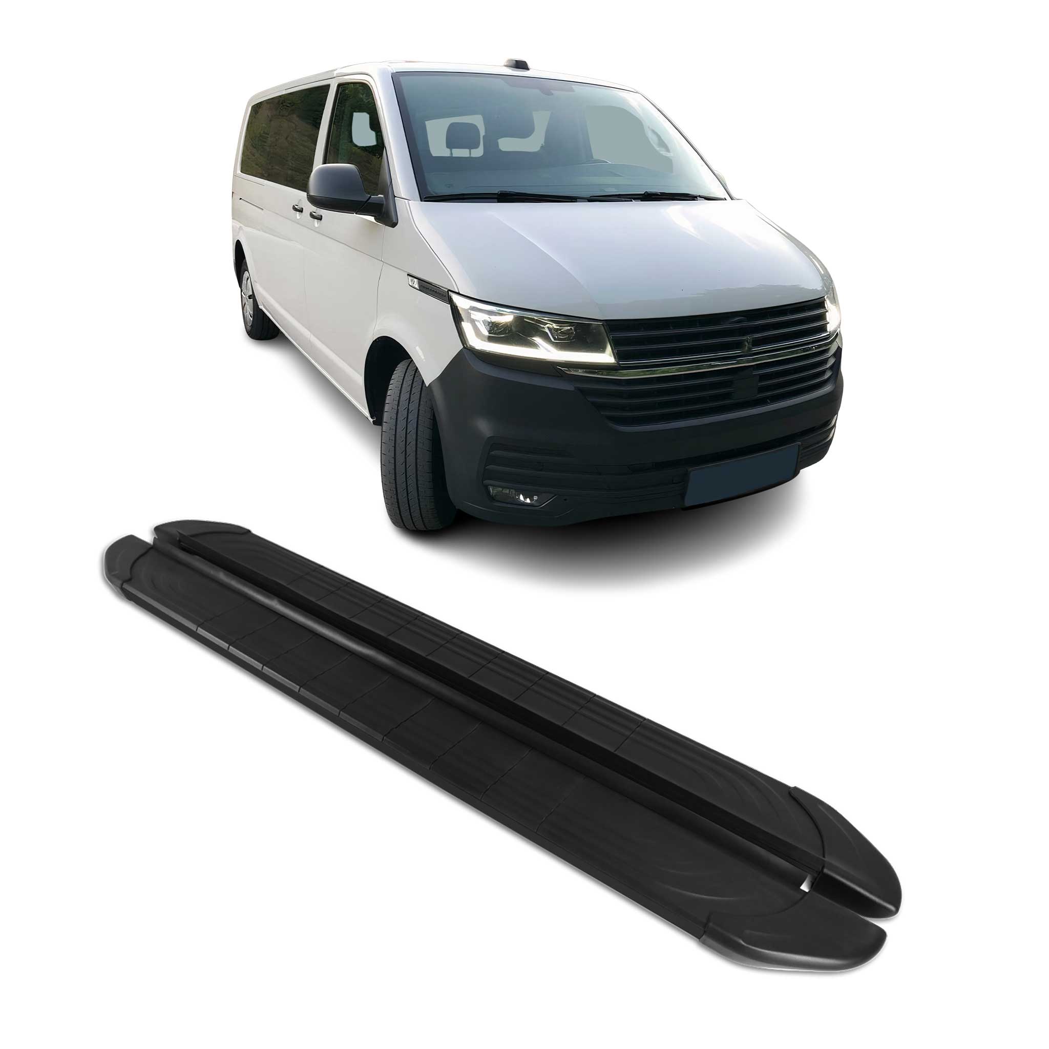 Marchepieds Latéraux pour VW T6 T6.1 Transporter 2015-22 Alu Noir L1 Court 2Pcs