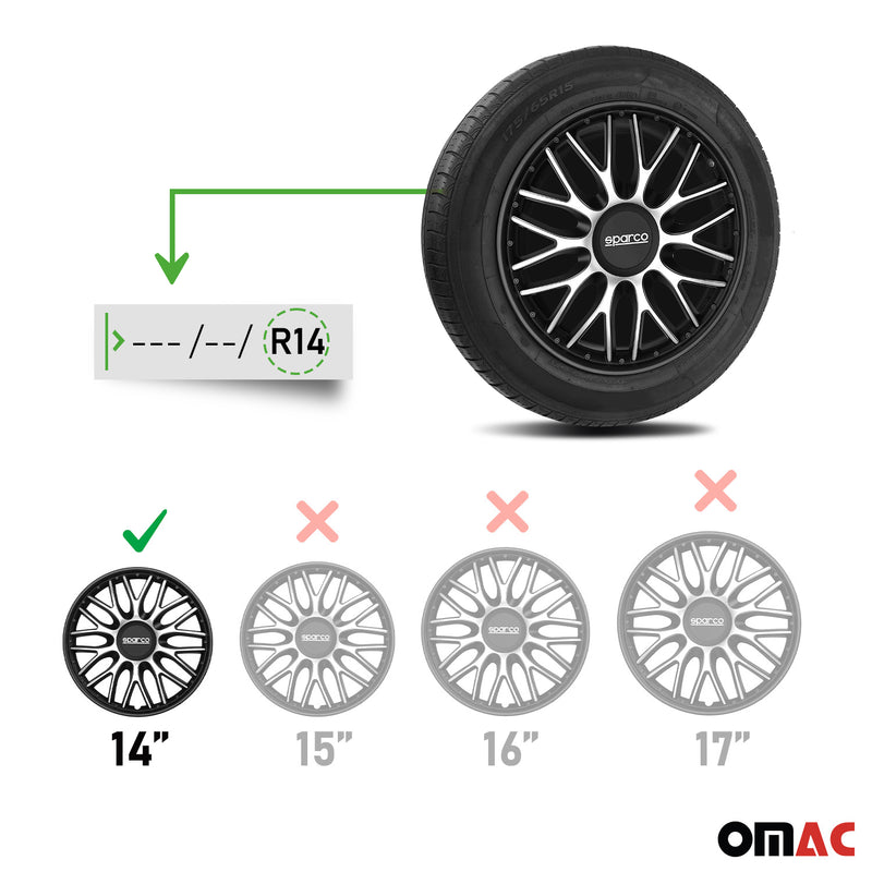 SPARCO Jeu Enjoliveurs de Roues 14 Pouces Noir Argenté en ABS 4 piéces