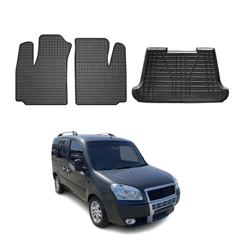 Kit Tapis de sol et coffre pour Fiat Doblo 2000-2010 TPE Noir
