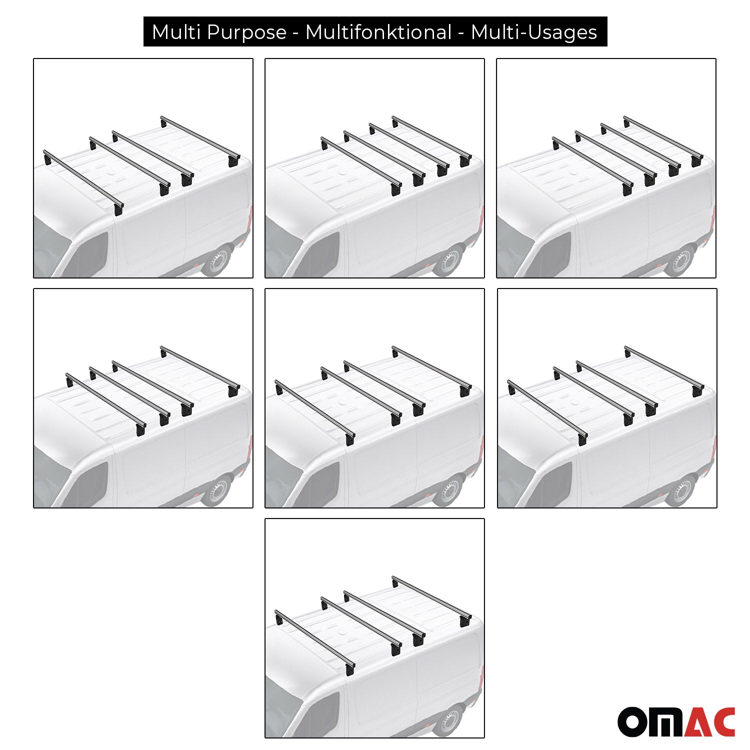 Barres de toit Transversales pour Mercedes Vito W447 2014-2026 Aluminium Gris 4x