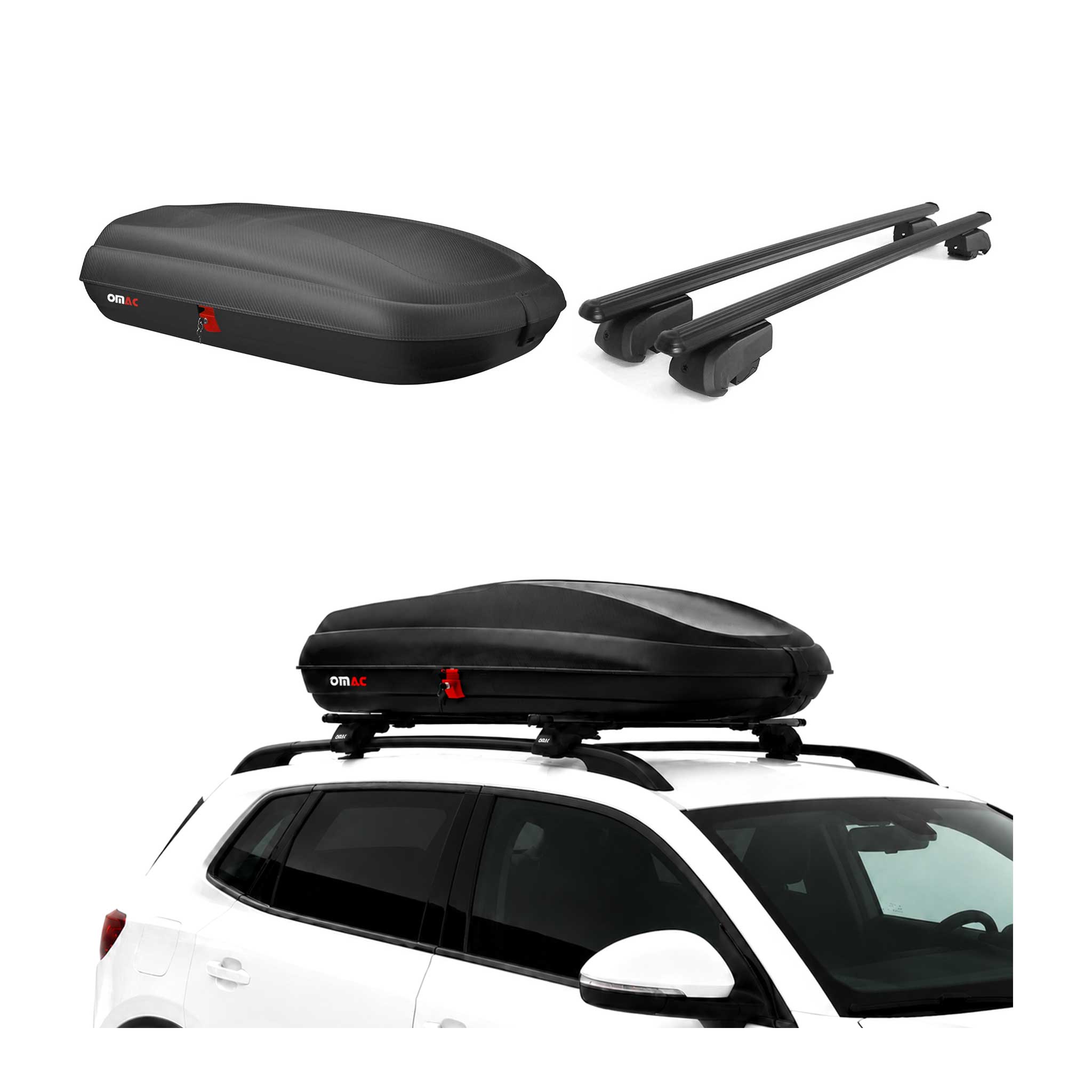 Coffre de Toit 320L + Alu Barre de Toit pour Mercedes Classe C S205 2014-21 Noir