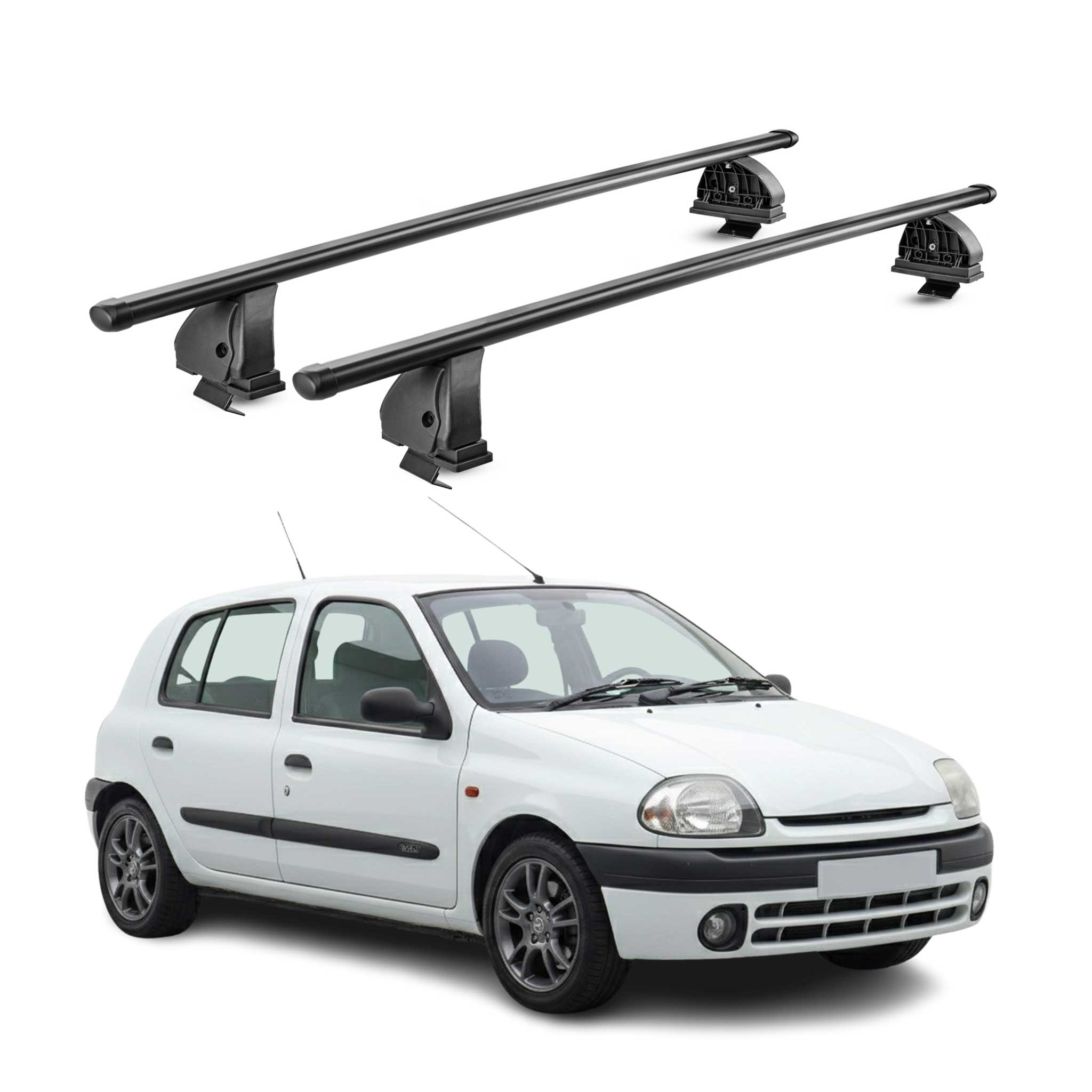 Barres de toit transversales acier pour Renault Clio II HB 1998-2005 TÜV Noir 2x