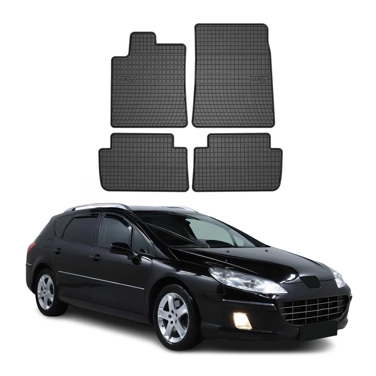 OMAC Tapis de sol pour Peugeot 407 Berline Break 2004-2011 Noir en caoutchouc