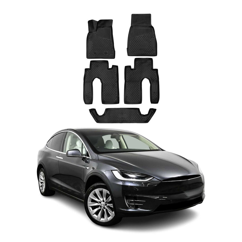 OMAC Tapis de sol pour Tesla Model X 2016-2020 en caoutchouc Noir