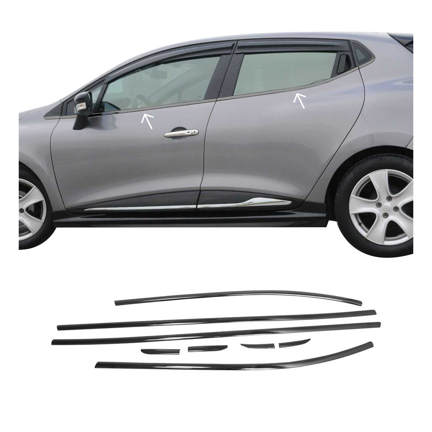 Garniture de Fenêtre pour Renault Clio HB 2012-2019 Acier Inox Foncé 8Pcs
