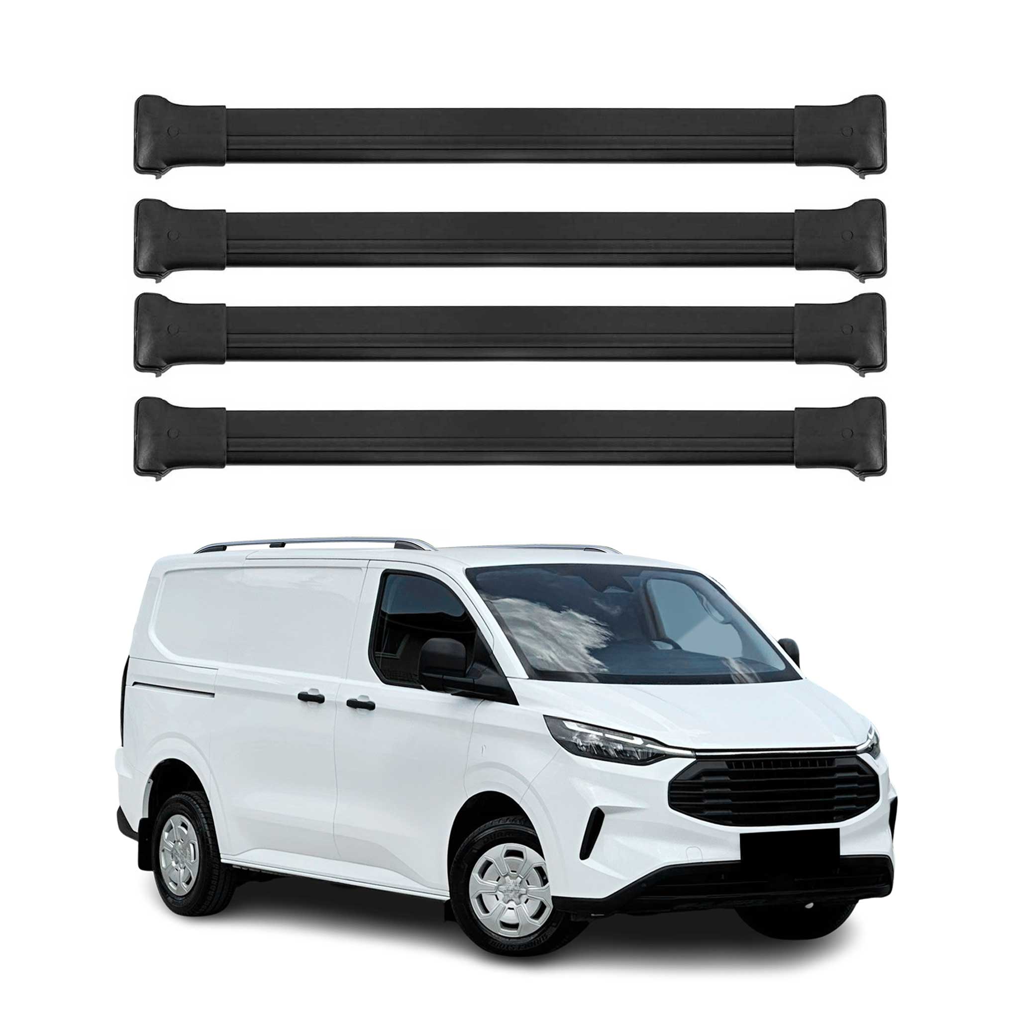 Barres de Toit pour Ford Transit Custom / Tourneo Custom 2023-2025 Alu Noir 4x