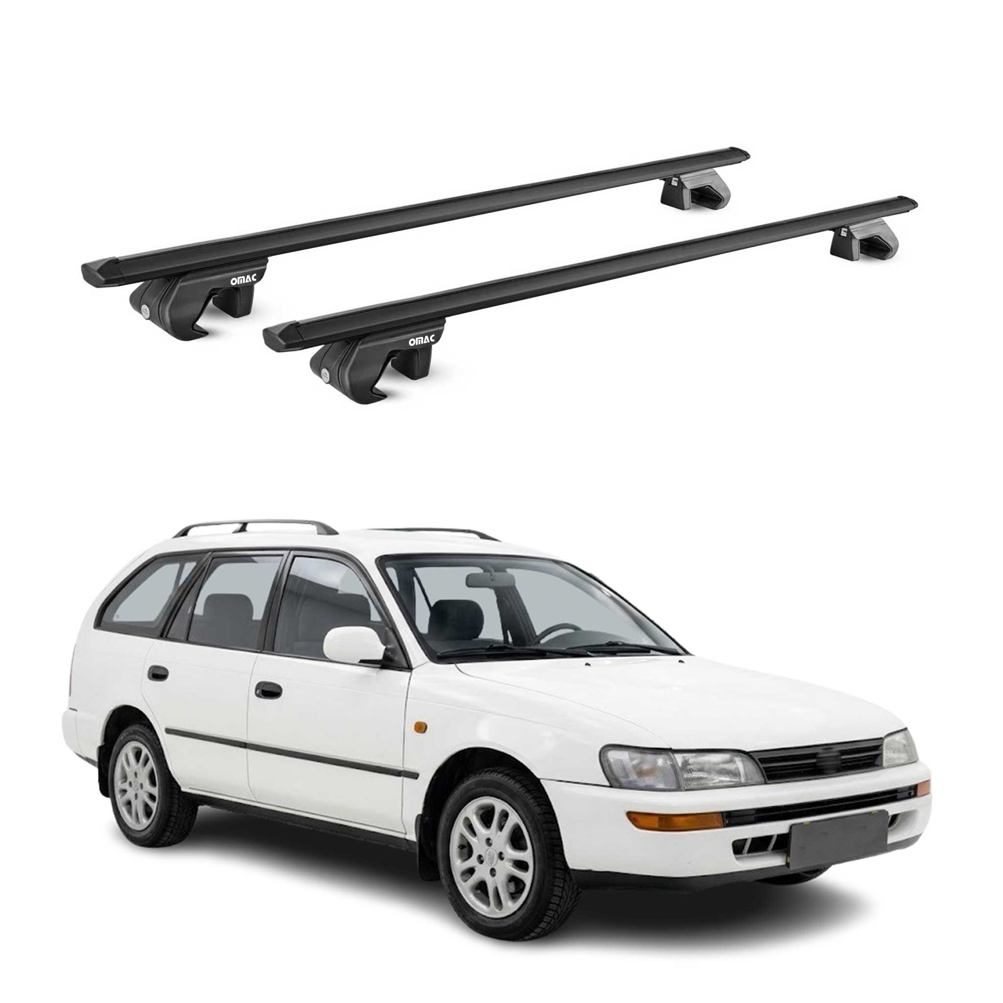 Barres de toit ABE pour Toyota Corolla mk8 Break 2000-2002 Facelift Alu Noir 2x