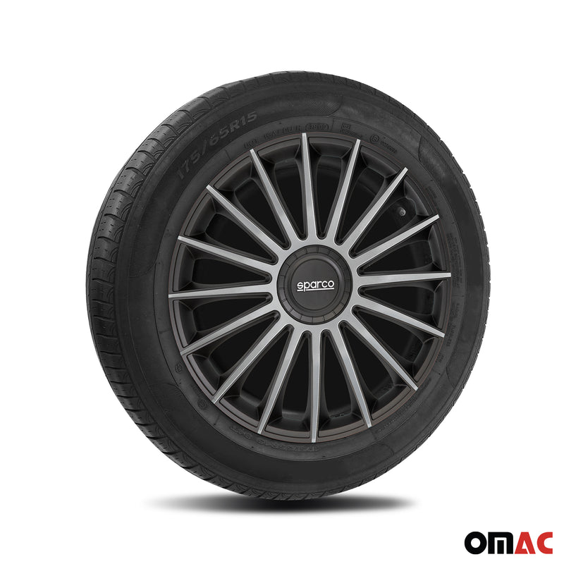 SPARCO Jeu Enjoliveurs de Roues 14 Pouces Noir Argenté ABS 4 piéces