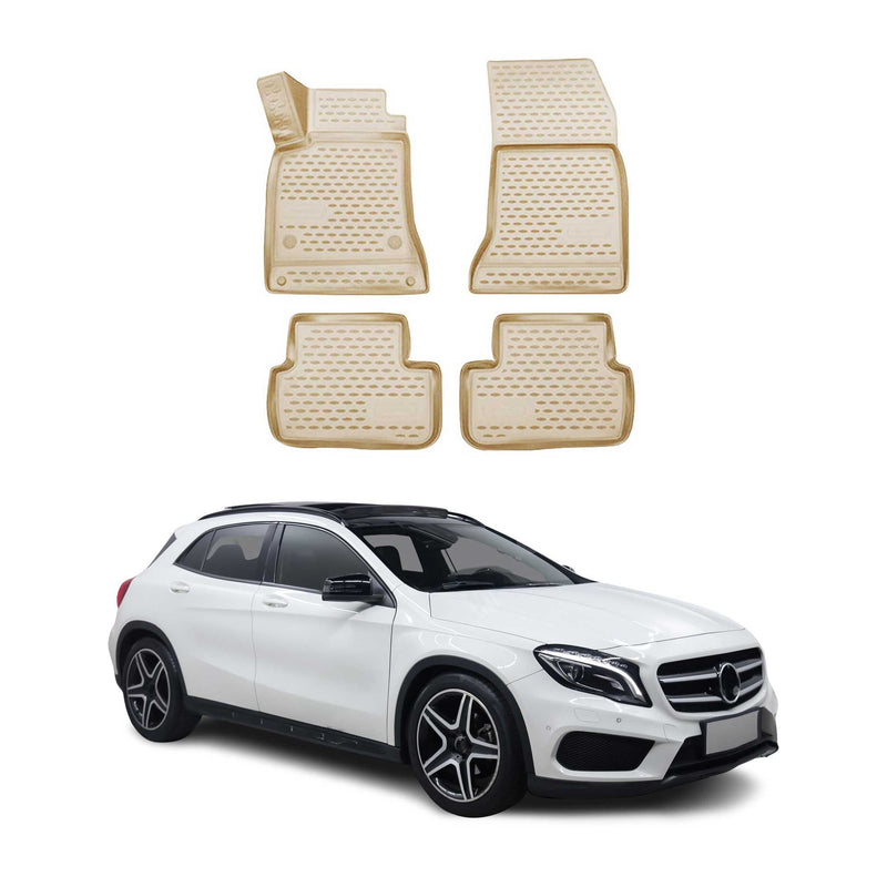 Tapis de sol pour Mercedes Classe GLA 2013-2025 en caoutchouc TPE 3D Beige 4Pcs