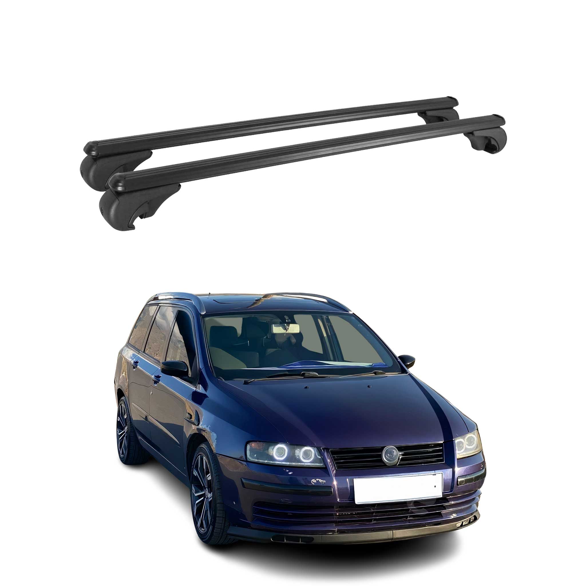 Barres de toit Transversales pour Fiat Stilo Multiwagon 2002-2008 Aluminium Noir