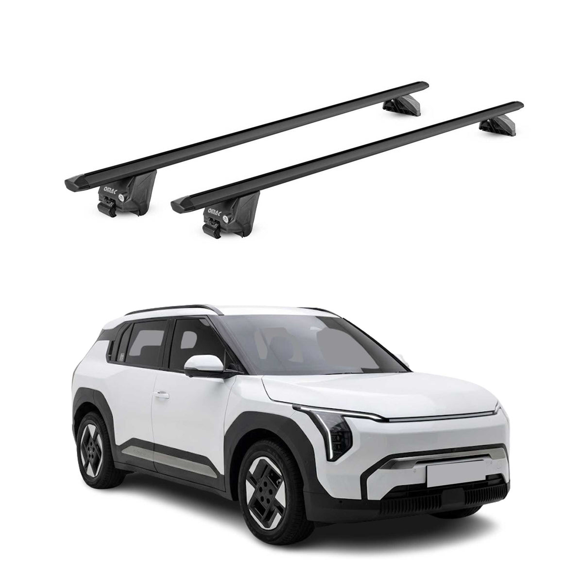 Barres de toit transversales pour Kia EV3 2024-2026 Alu Noir 2 pièces ABE