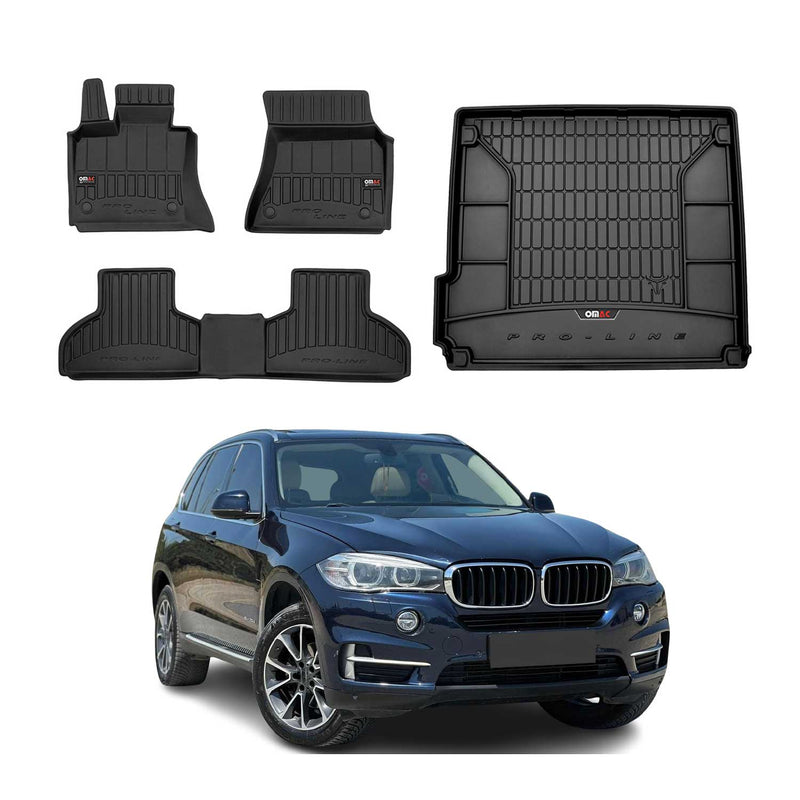 OMAC Kit Tapis de sol et coffre pour BMW X5 F15 F85 2013-2018 Premium Noir