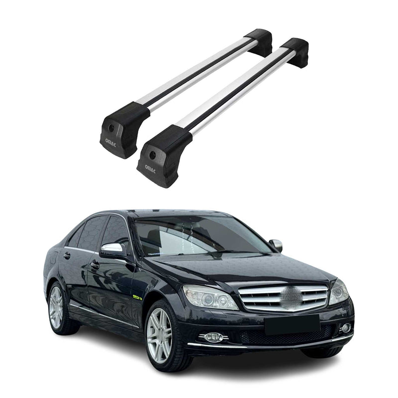 Barres de toit transversales pour Mercedes Classe C 2007-2014 Berline Gris Alu