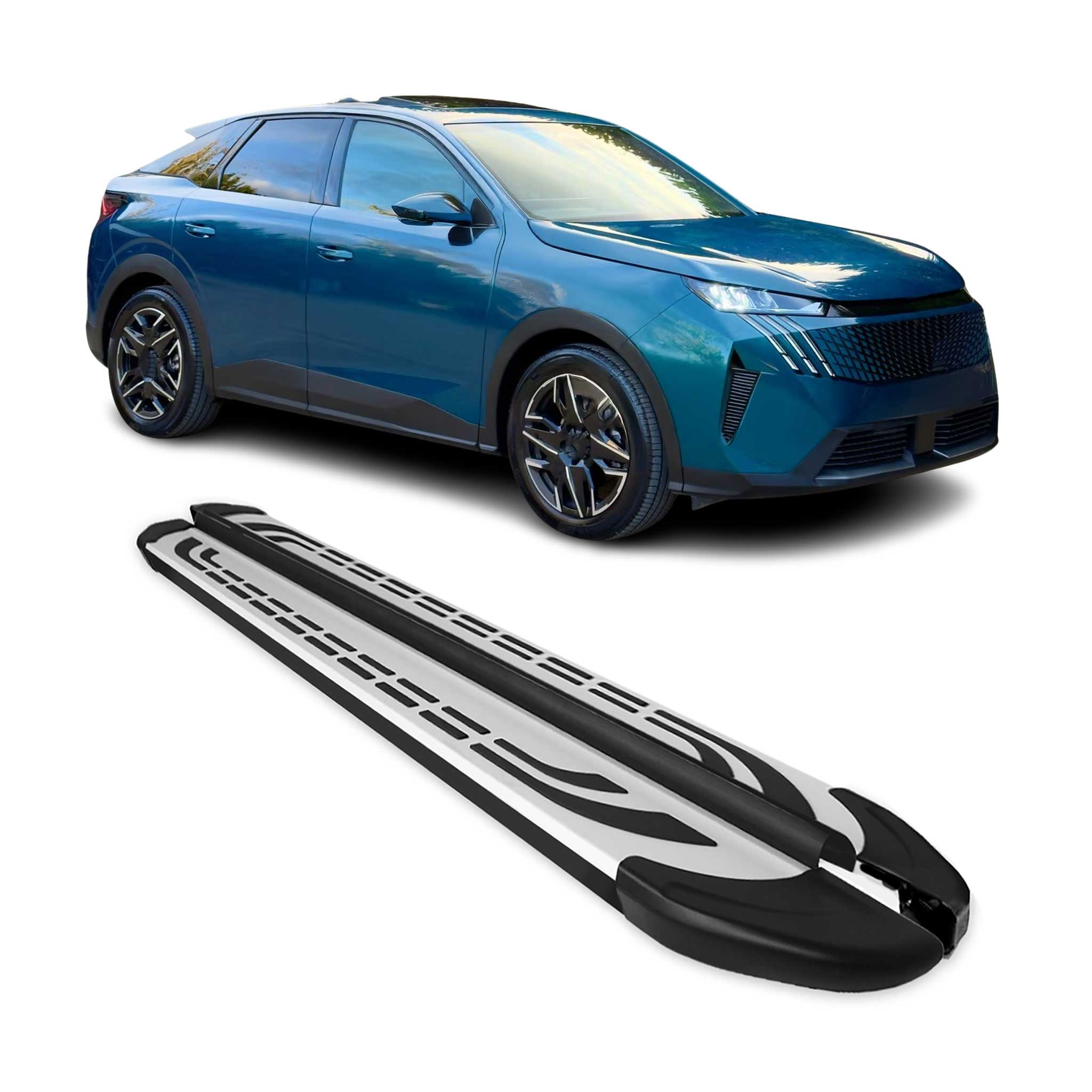 2024-2026 Peugeot e-3008 Marchepieds Latéraux pédale Alu Gris Noir 2Pcs