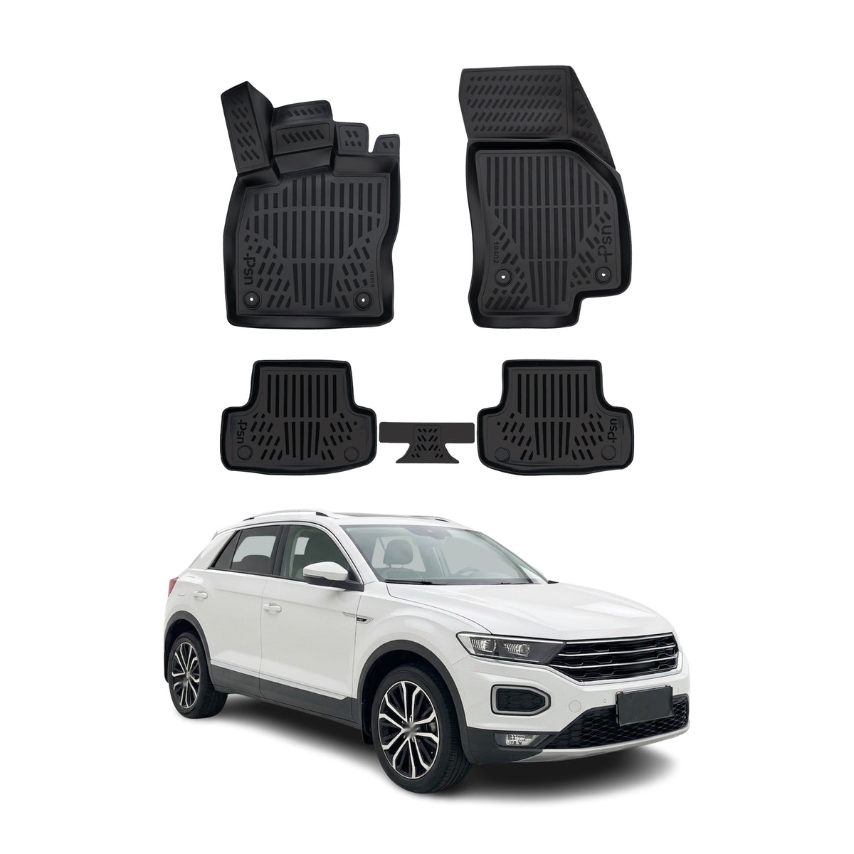 Tapis de sol pour Volkswagen T-Roc 2017-2025 Noir 3D en Caoutchouc TPE 4Pcs