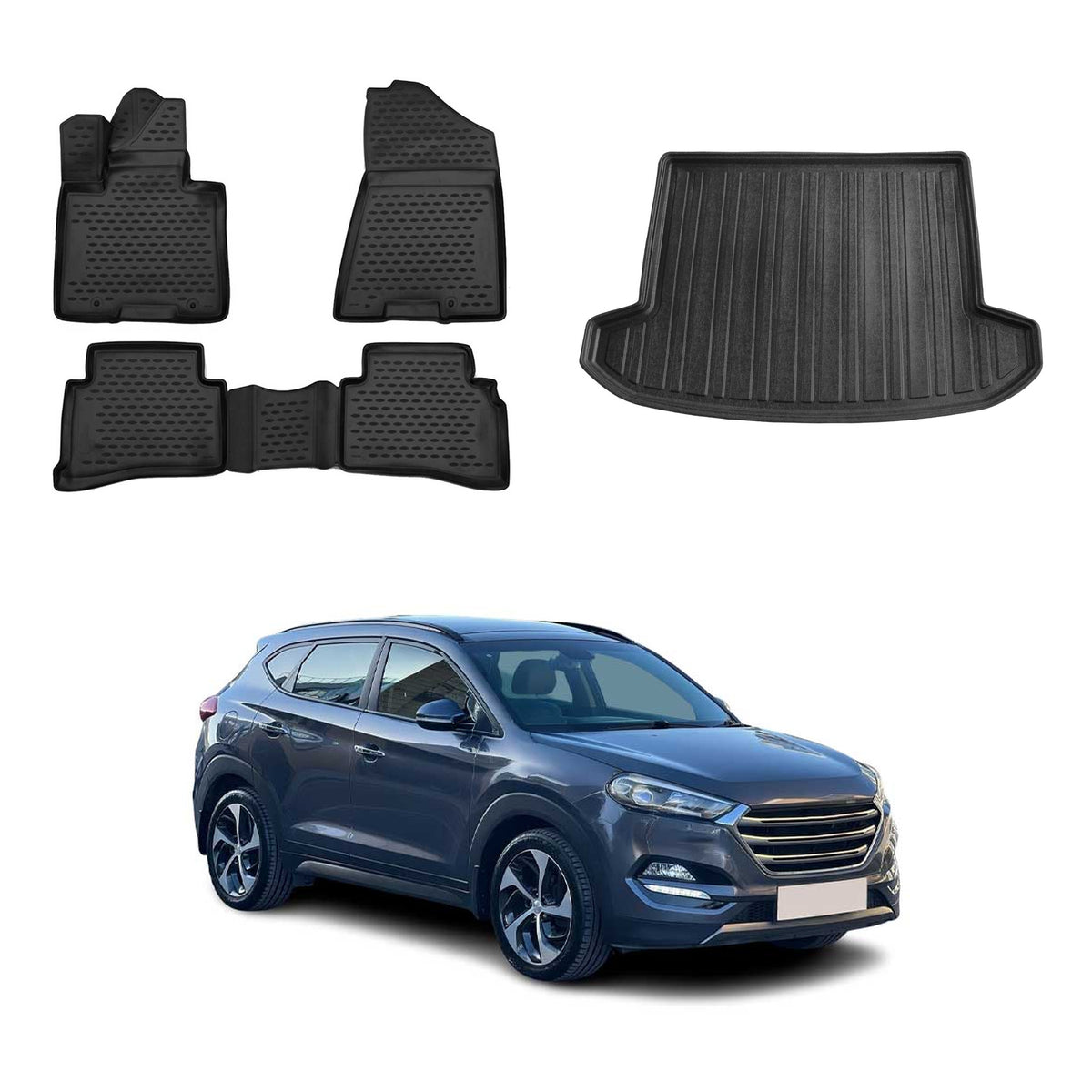OMAC Kit Tapis de Sol et Coffre pour Hyundai Tucson III 2016-2021 Supérieur