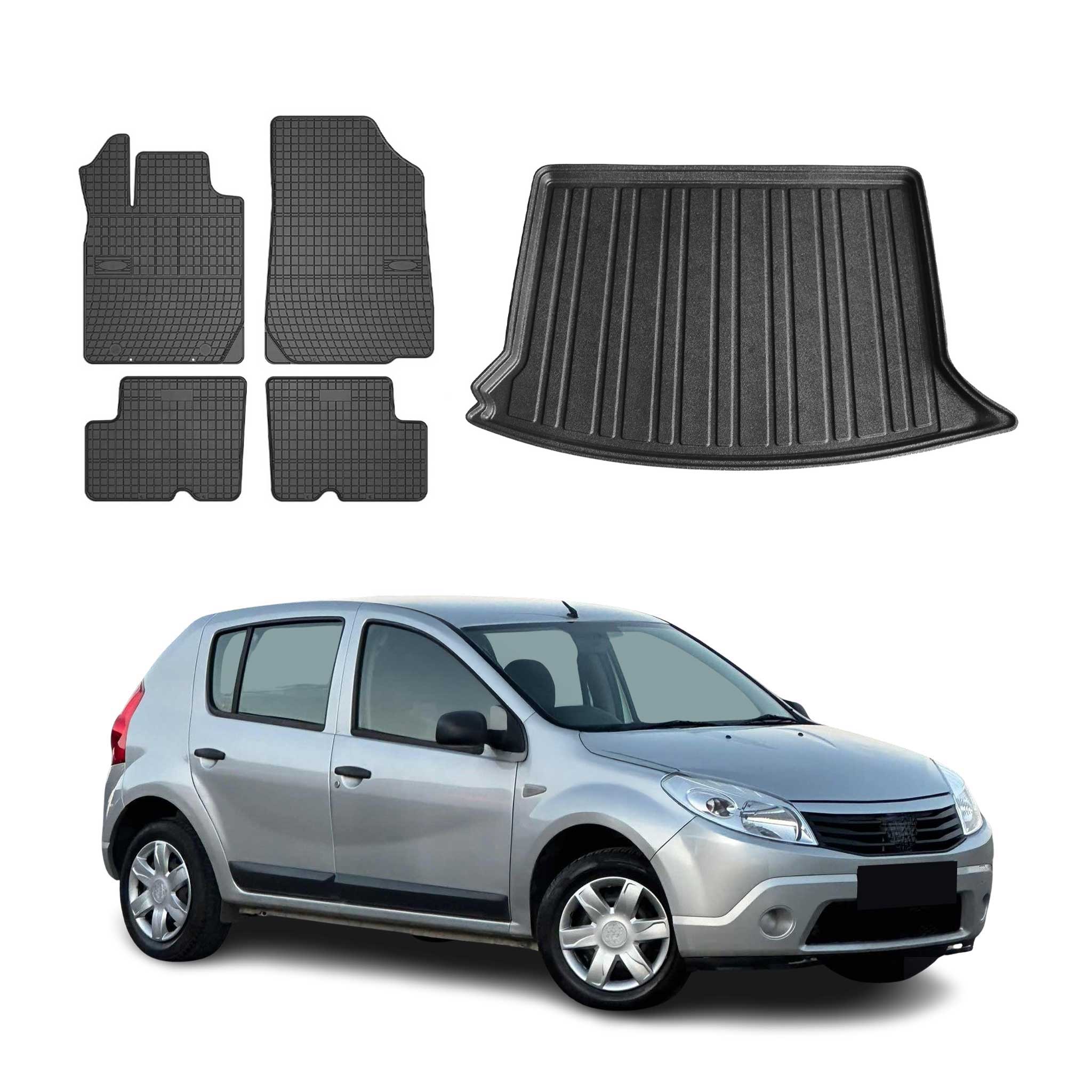 Kit Tapis de sol et coffre pour Dacia Sandero 2008-2012 HB TPE Noir