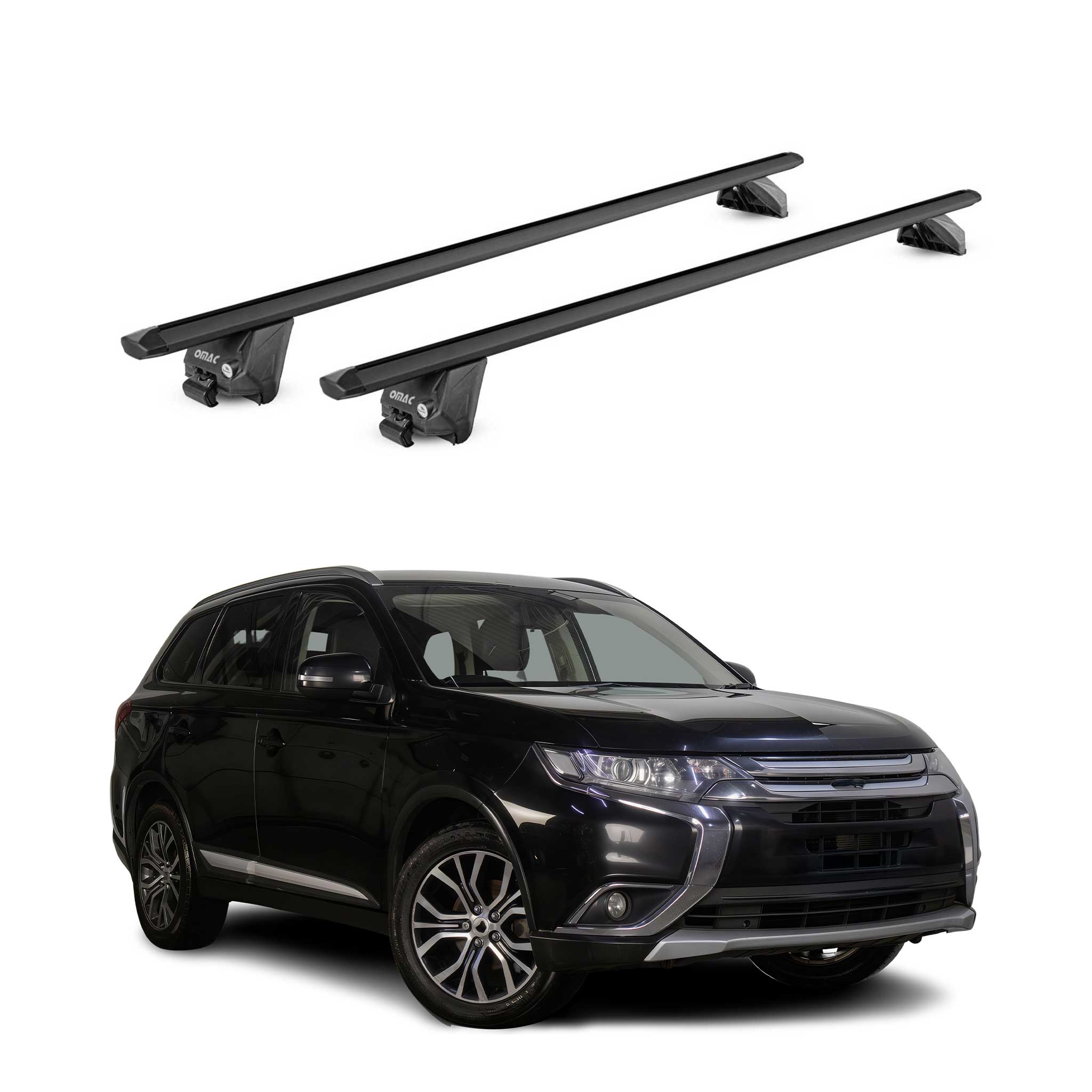 Barres de toit pour Mitsubishi Outlander III 2013-2021 Alu Noir 2 pièces ABE