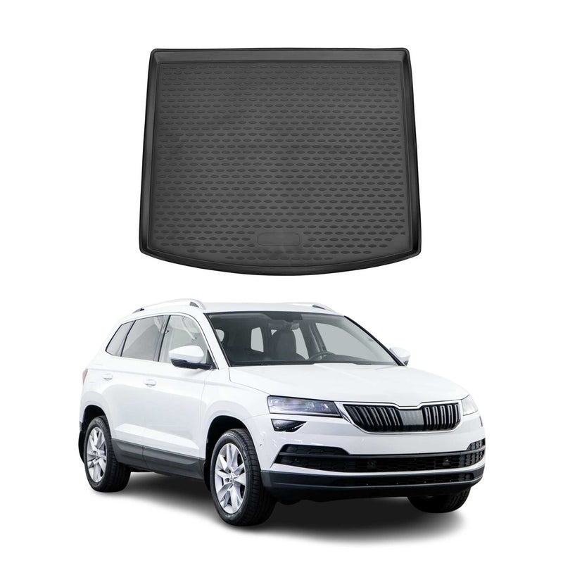 OMAC Tapis de coffre pour Skoda Karoq 2017-2024 sur mesure en caoutchouc Noir