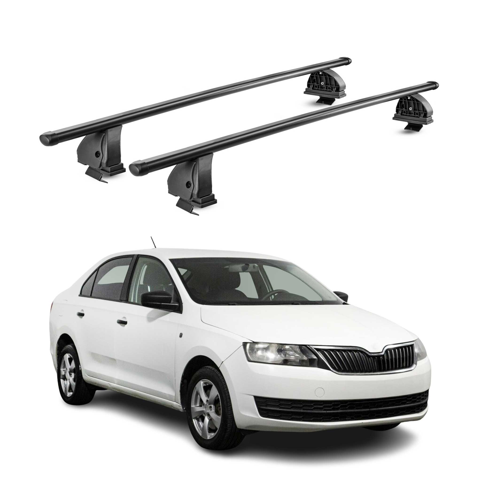 Barres de toit transversales acier pour Skoda Rapid 2012-2019 TÜV 75 kg Noir 2x